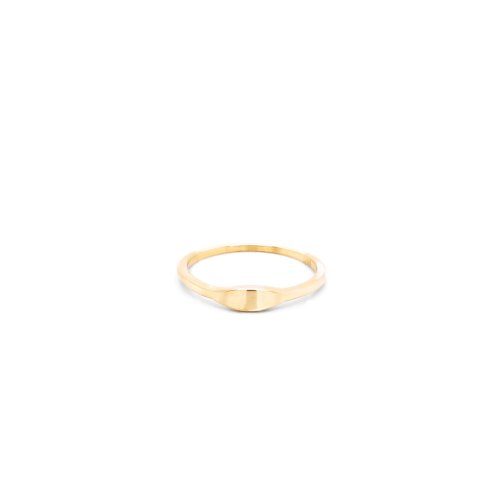 A 10K yellow gold mini oval signet ring against a white background.
