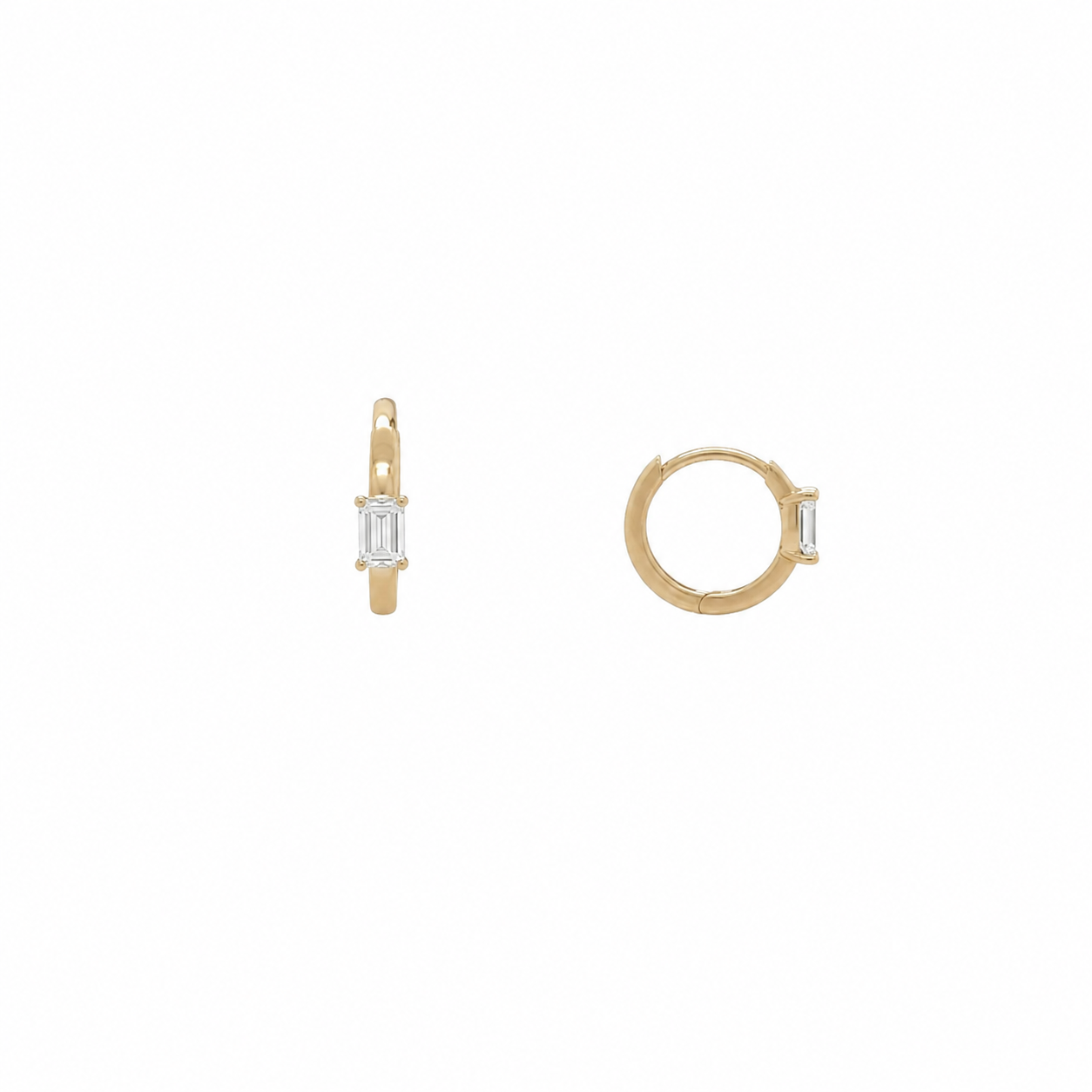 10K Gold Lab-Grown Emerald Diamond Inlay Huggie Earrings