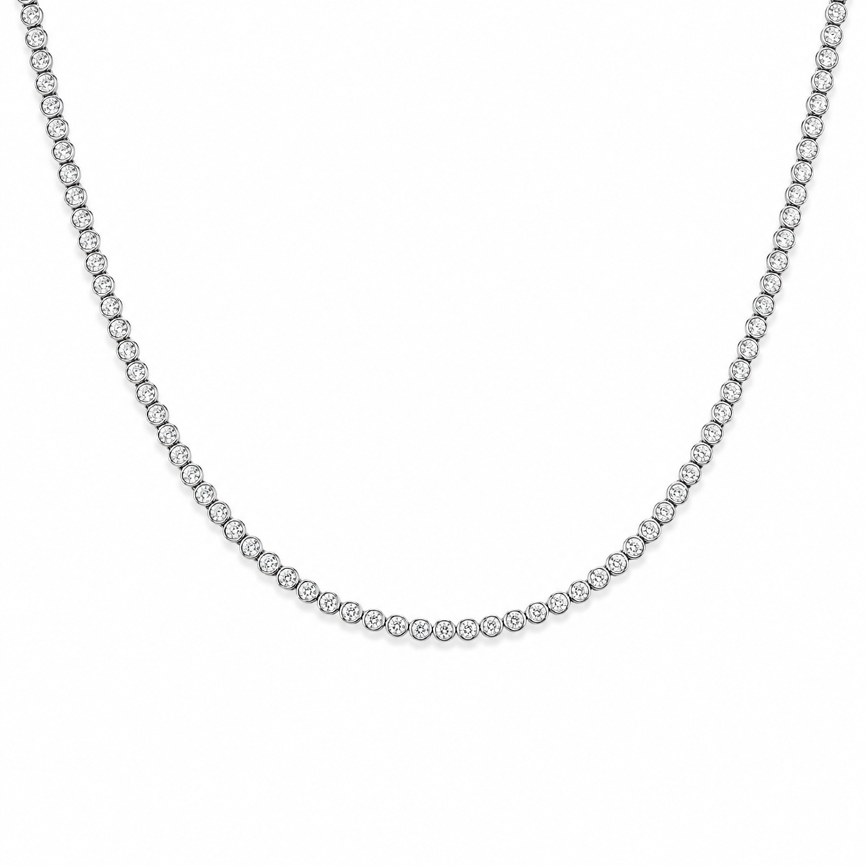 14K Gold Lab Grown Tennis Necklace - Bezel Setting