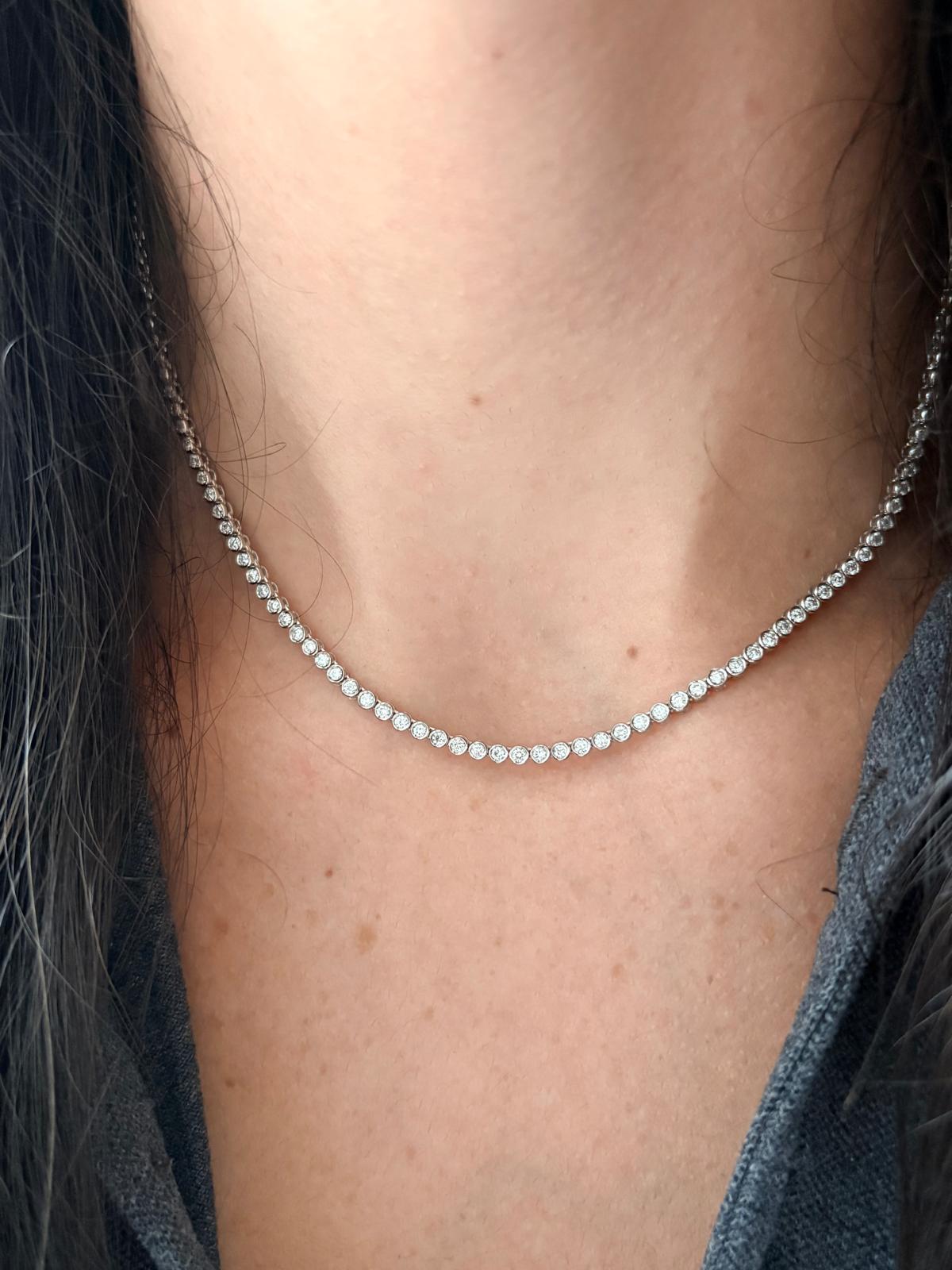 14K Gold Lab Grown Tennis Necklace - Bezel Setting