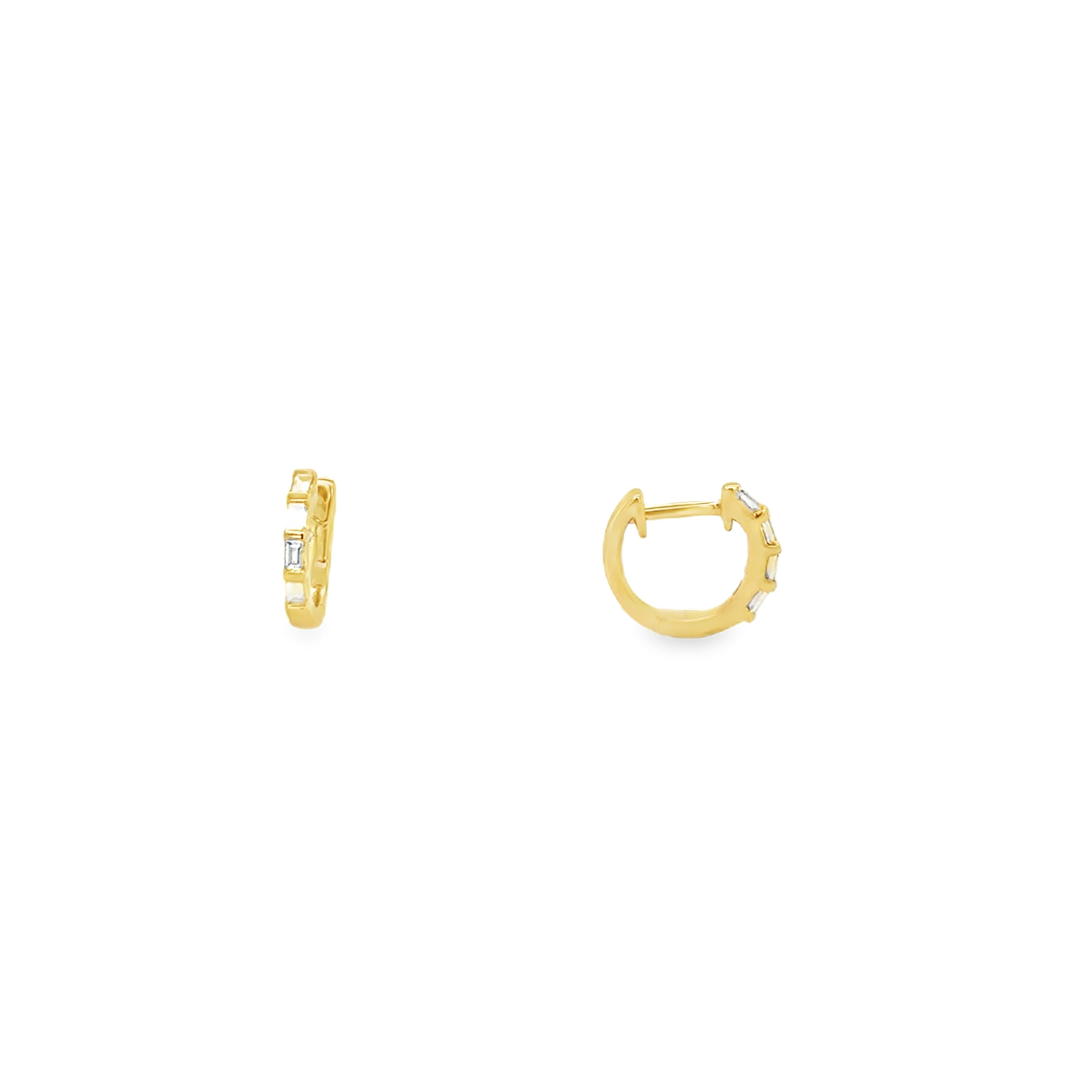 14K Gold Diamond Baguette Huggie Earrings