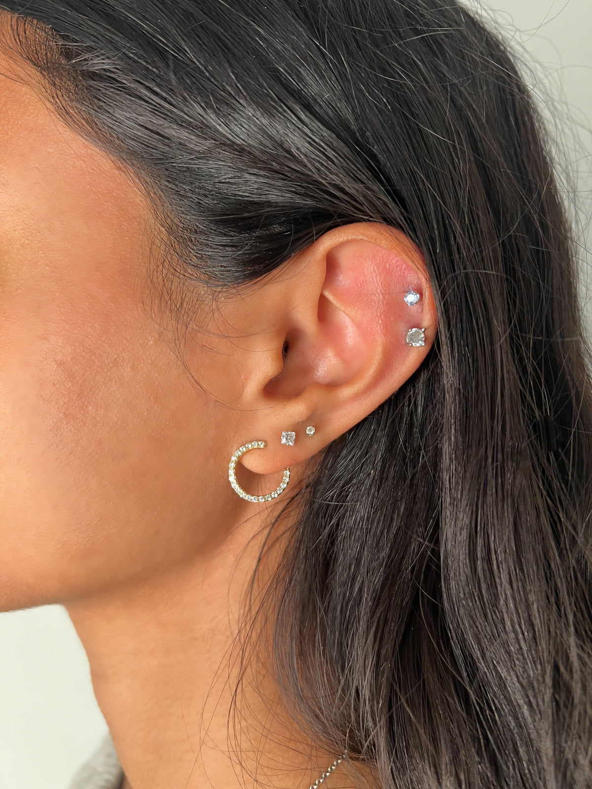 14K Gold Diamond Curve Earrings