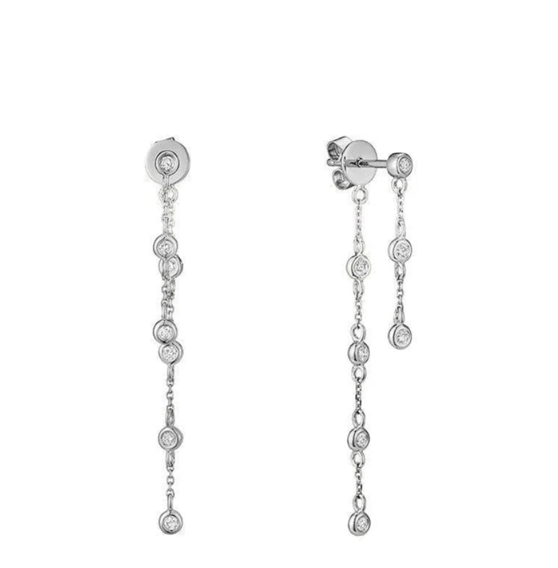 14K Gold Diamond Bezel Drop Earrings