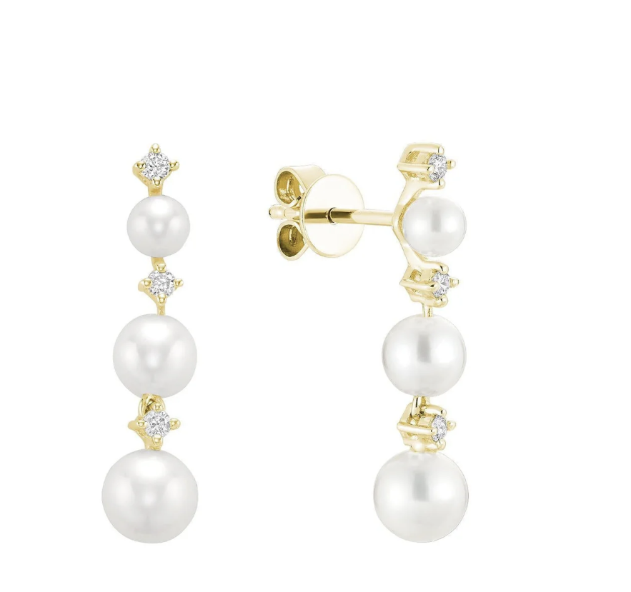 14K Gold and Diamond Pearl Drop Earrings