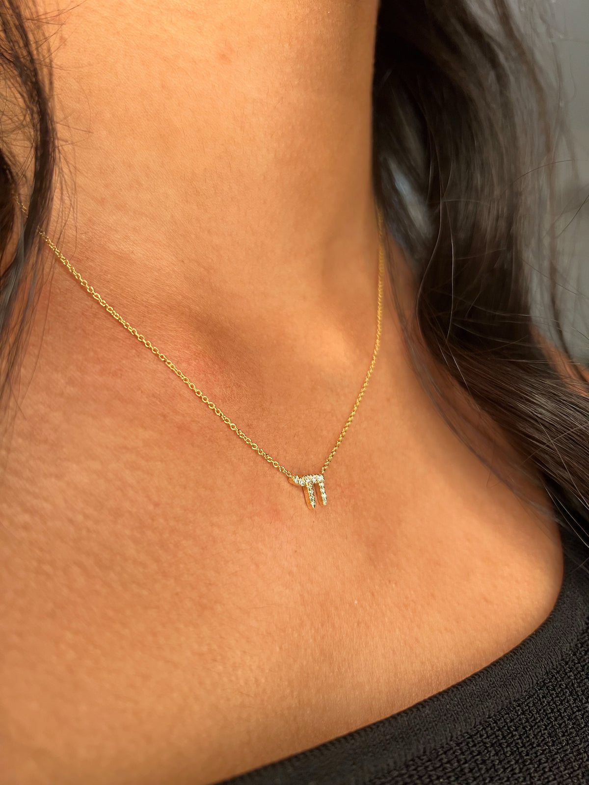 14K Gold Mini Diamond Chai Necklace