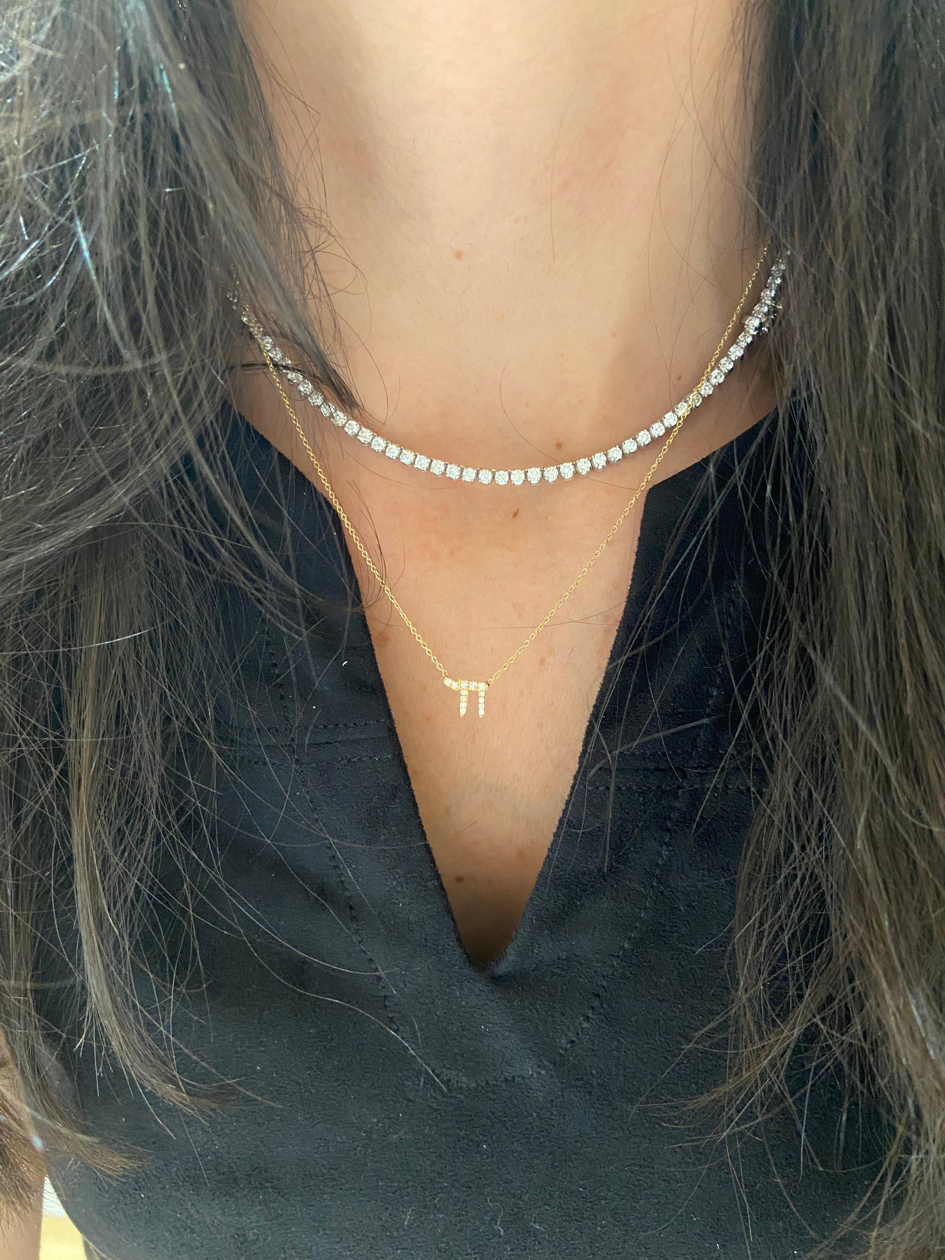 14K Gold Mini Diamond Chai Necklace