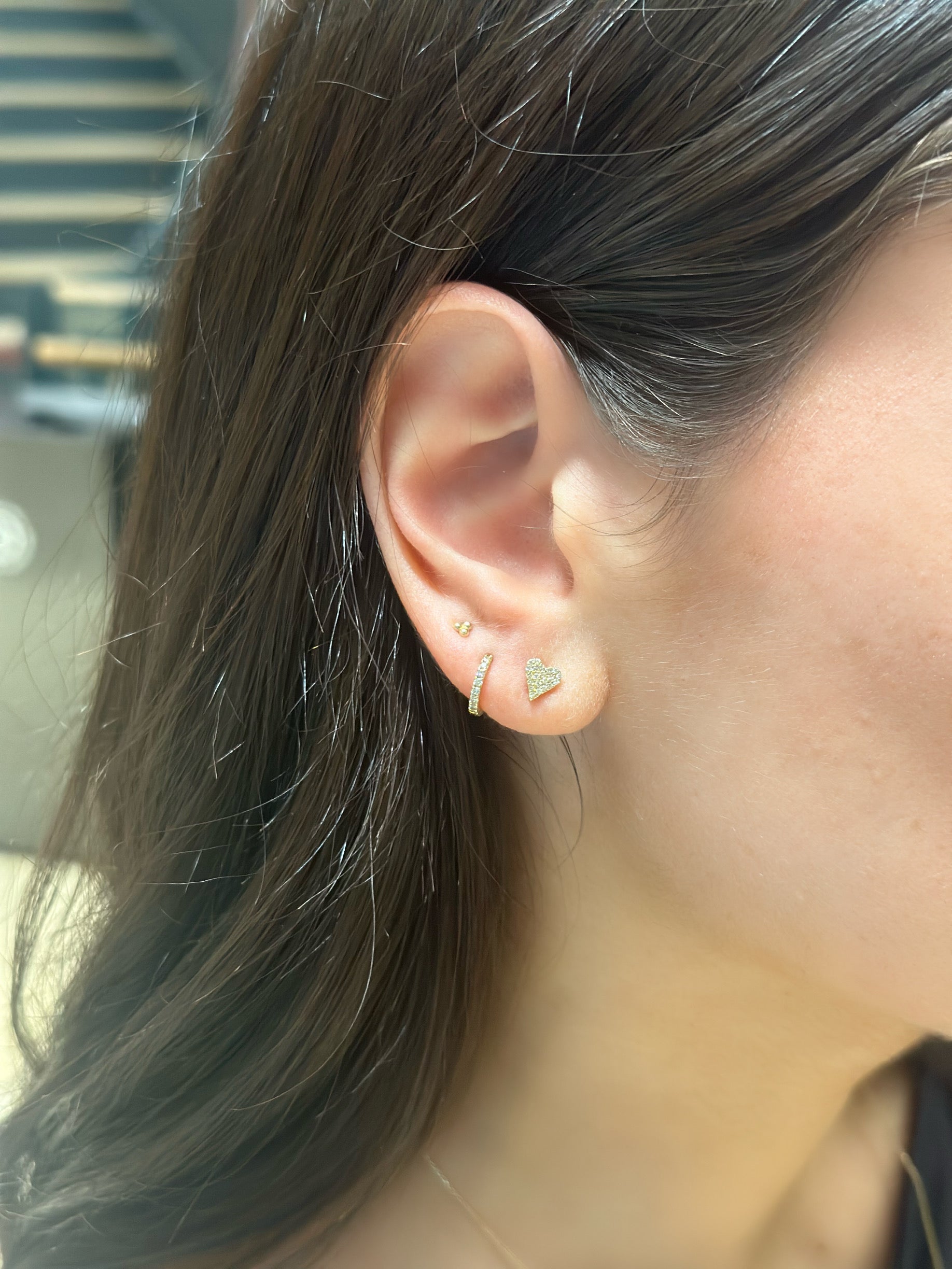 diamond earring stack including diamond heart studs