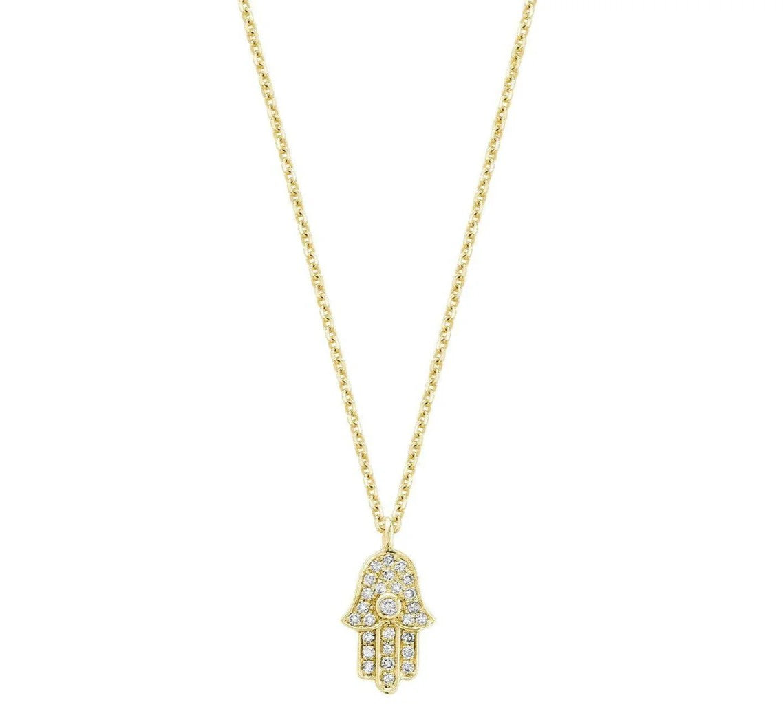 Diamond Hamsa Pendant Necklace on a white background.