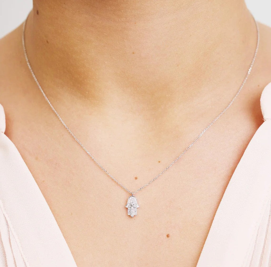 14K Gold Diamond Hamsa Necklace