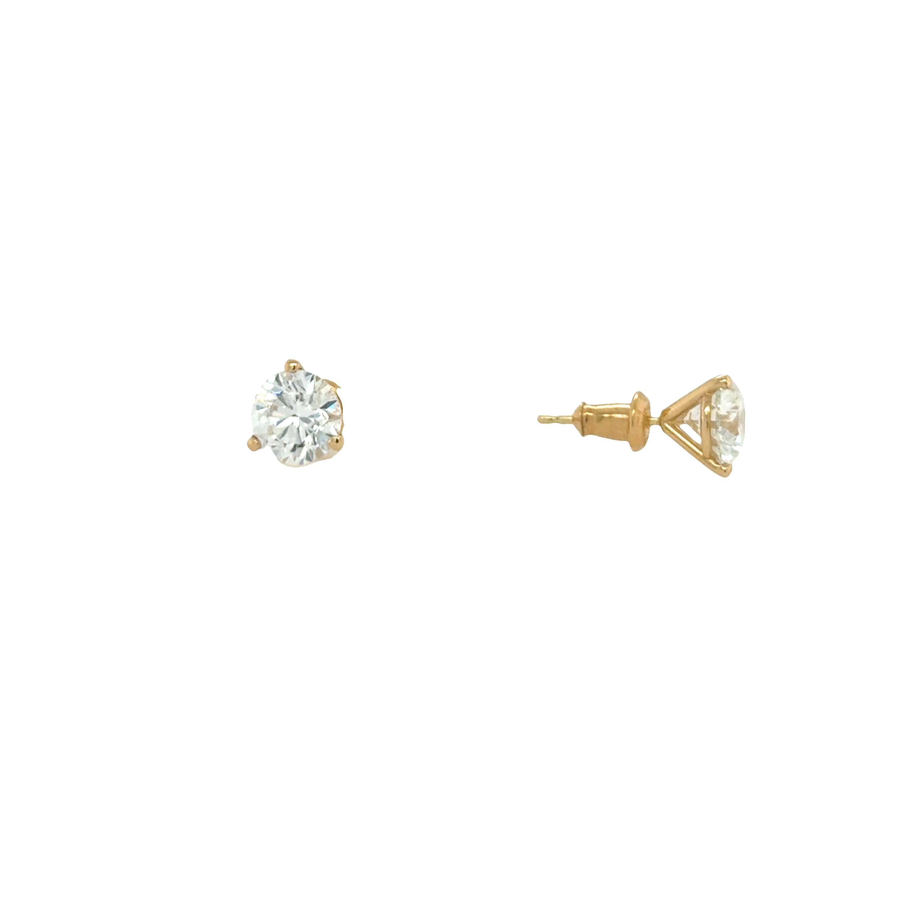 14K Gold Lab Diamond Studs - 2.54 carats total weight, 3 prong martini setting