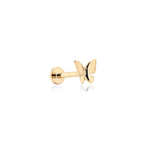 14K Gold Single Mini Butterfly Stud - Flat Screw-On Backing