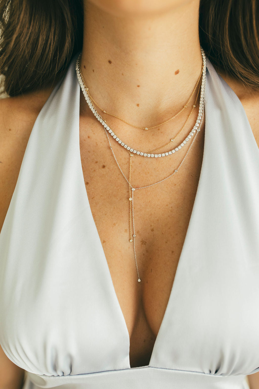 14K Gold Diamond Bezel Lariat Necklace