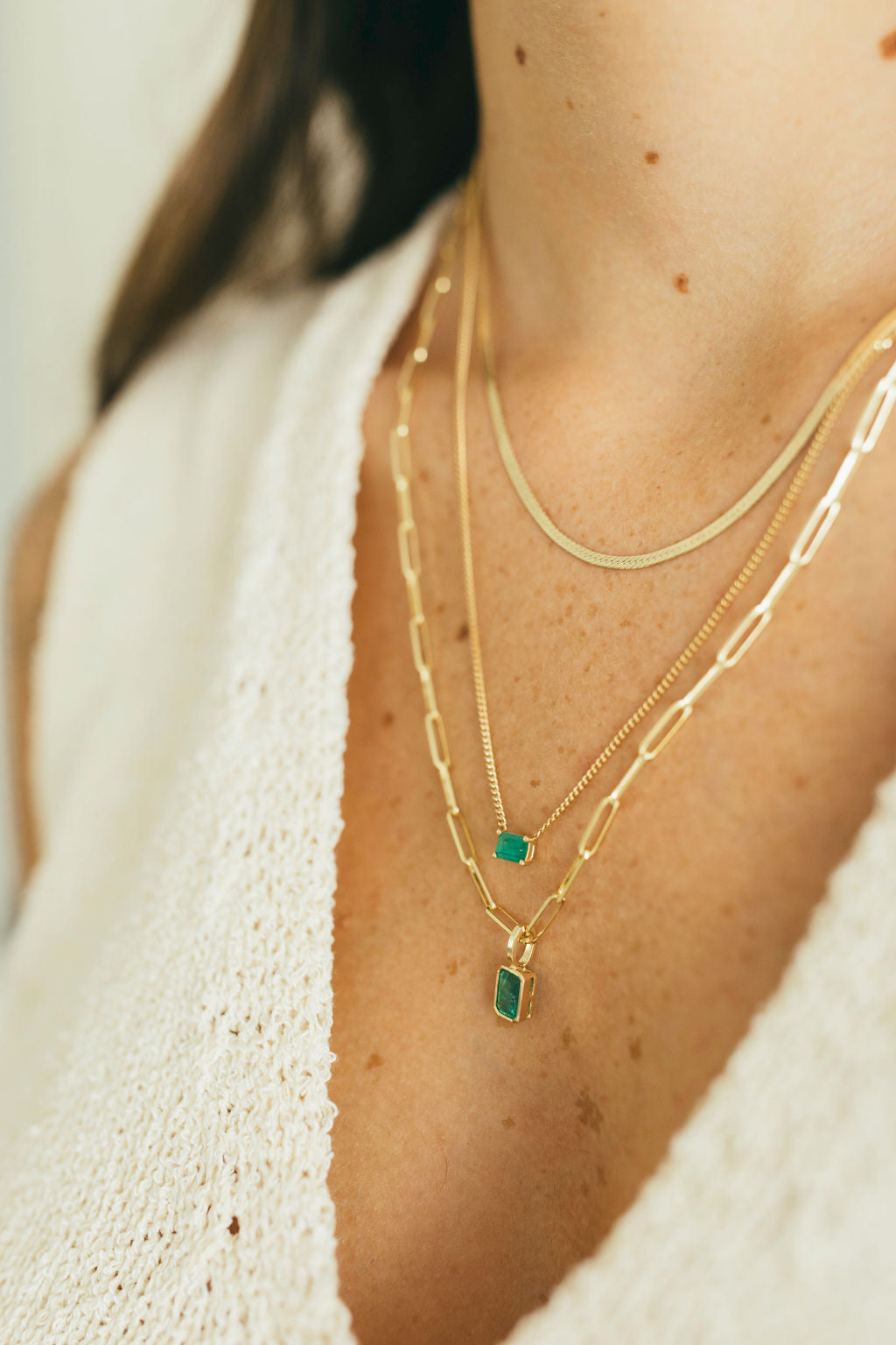 14K Gold Bezel-Set Emerald Cut Birthstone Charm