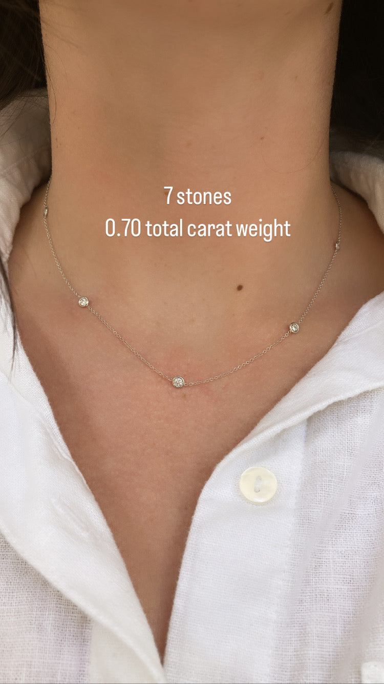 Detail shot of the diamond stations on Jessica Jewellery's necklace.