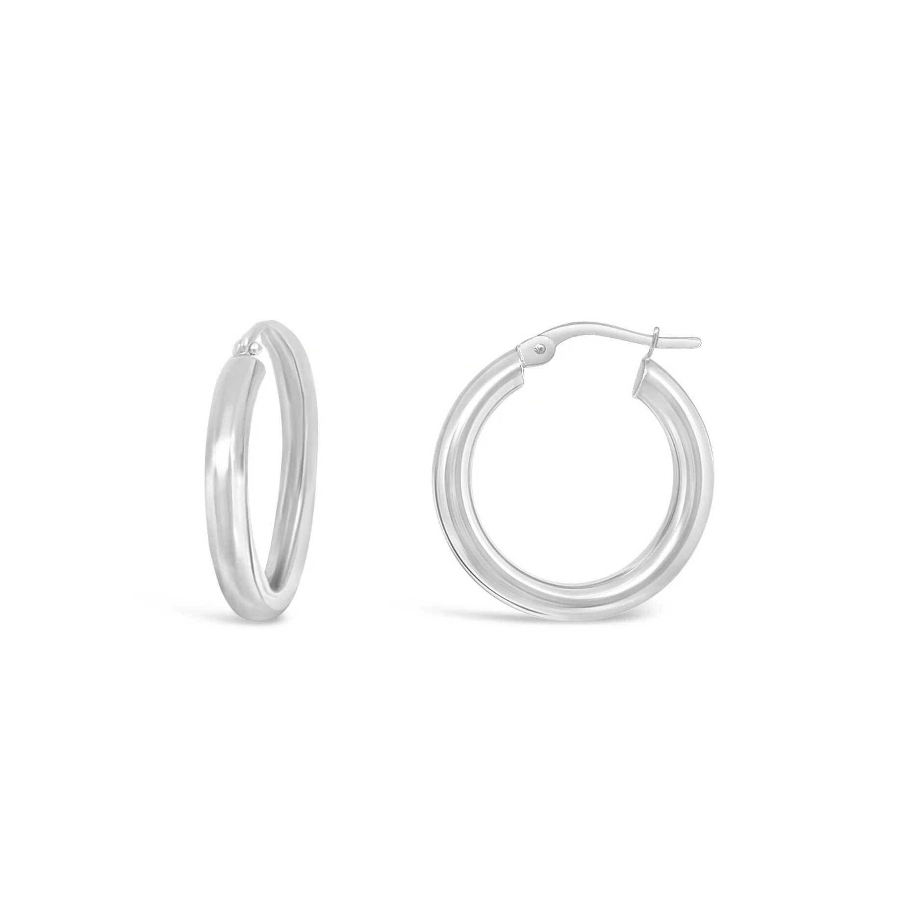 a pair of 3mm gold hoops in white gold