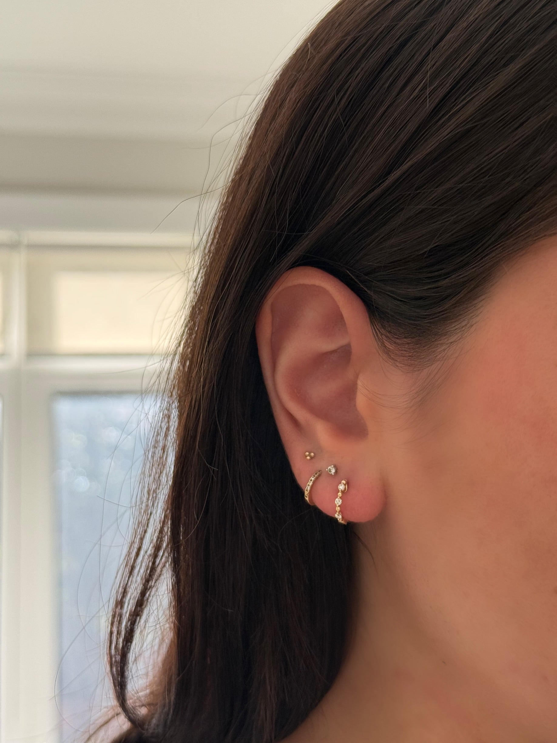 14K Gold Bead and Diamond Huggies