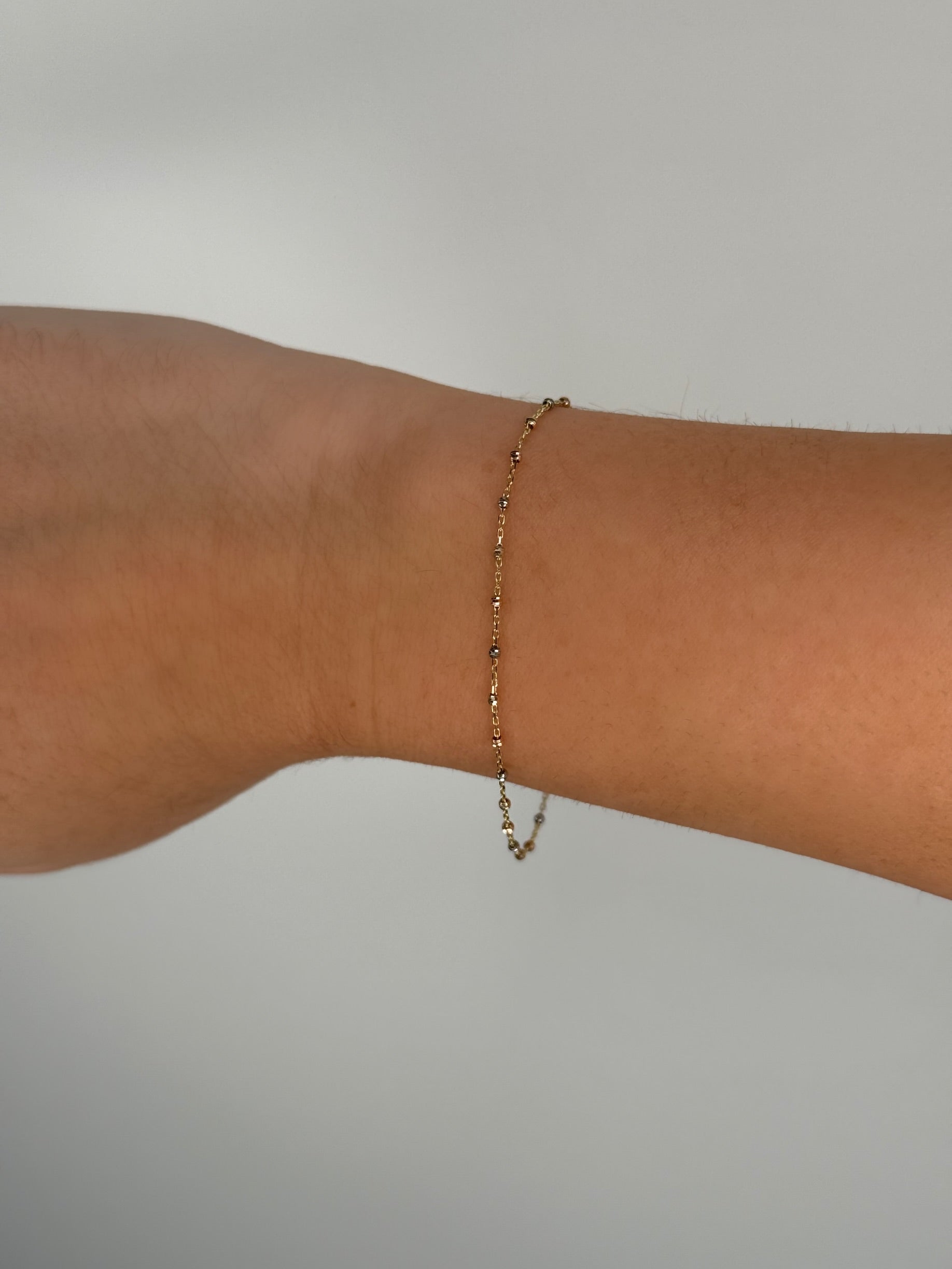 10K Gold Tri-Color Dainty Beaded Bracelet