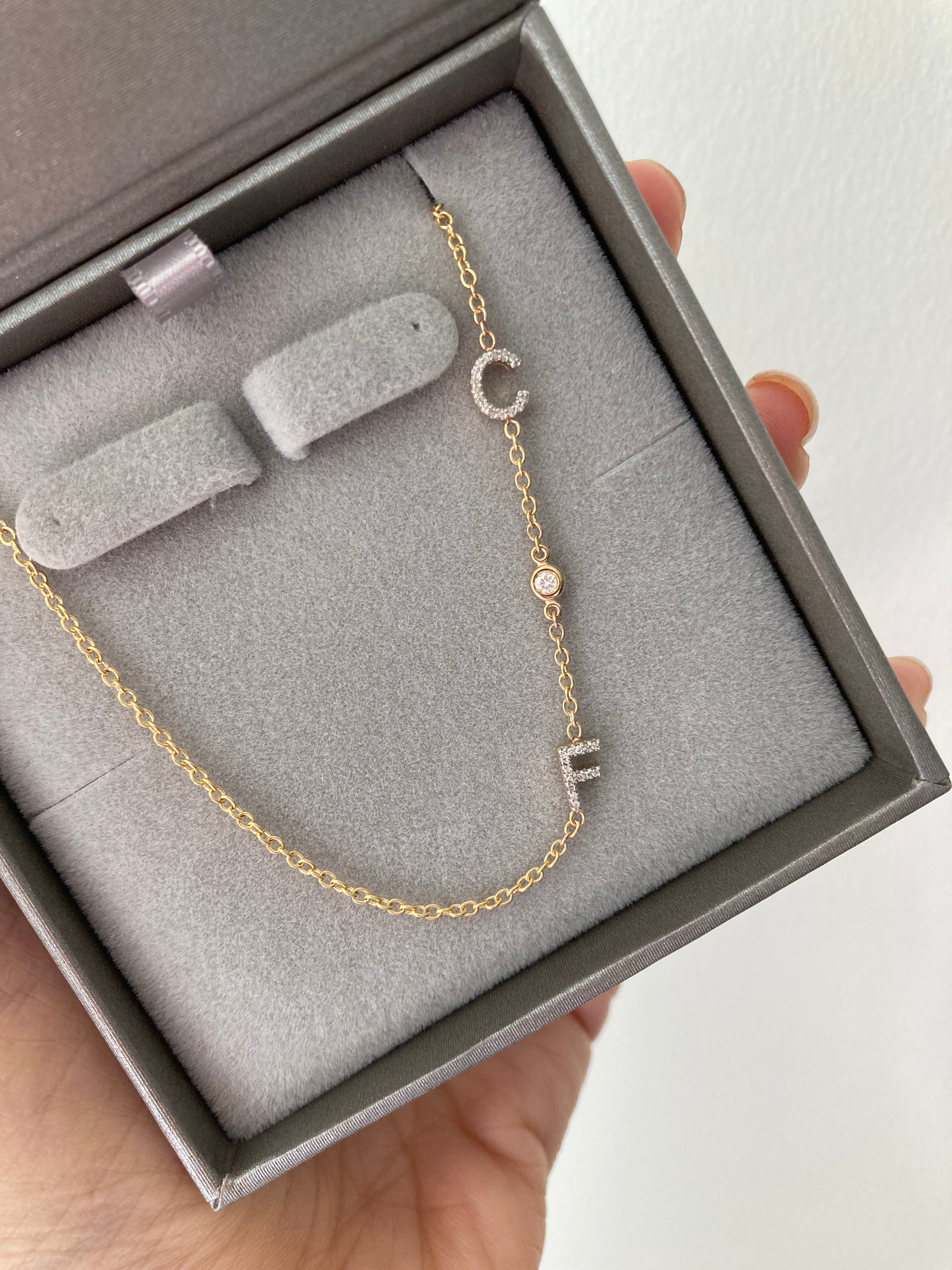 10K Gold Multiple Diamond Initial Necklace