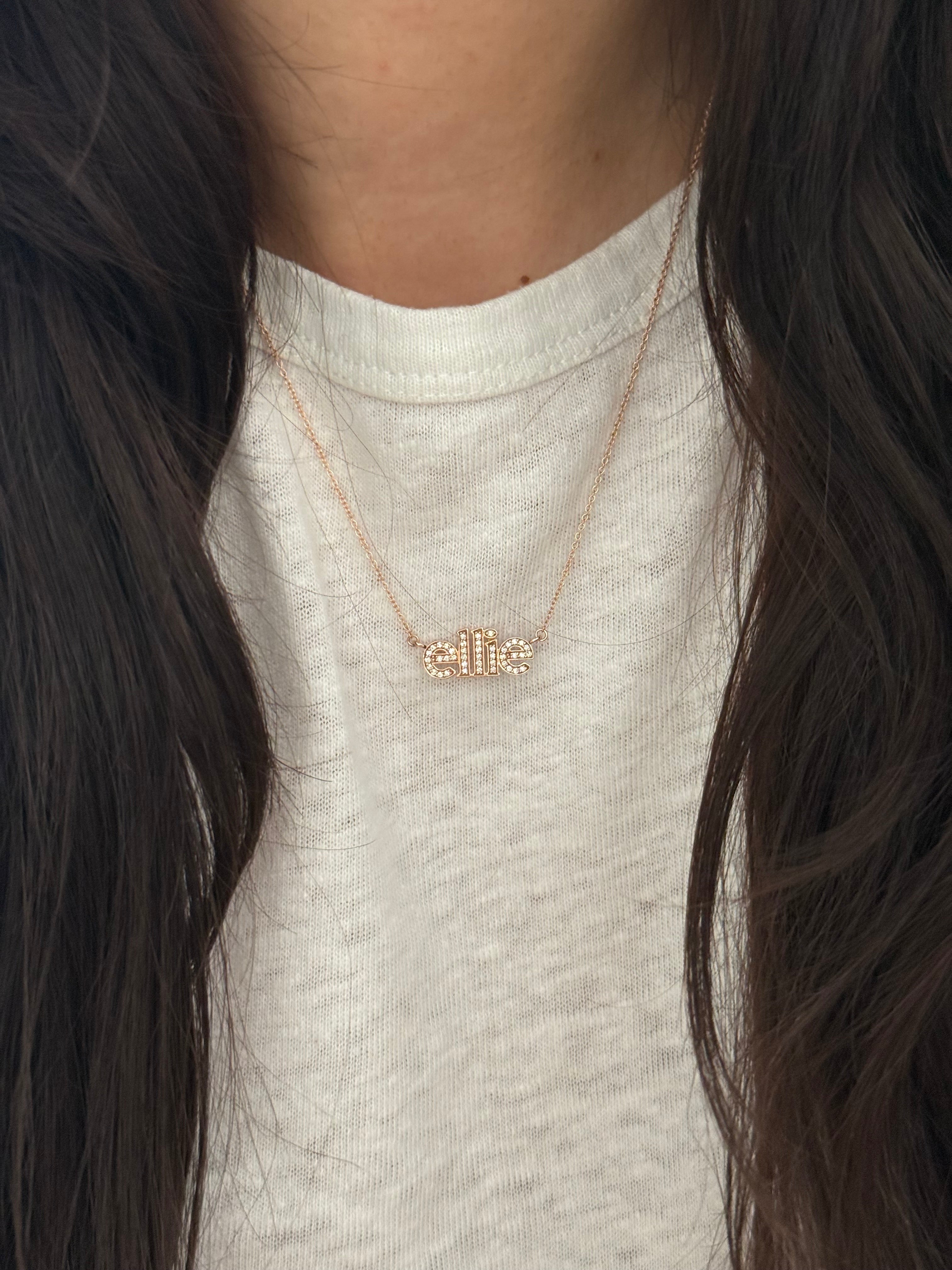 14K Gold and Diamond Mini Name Necklace