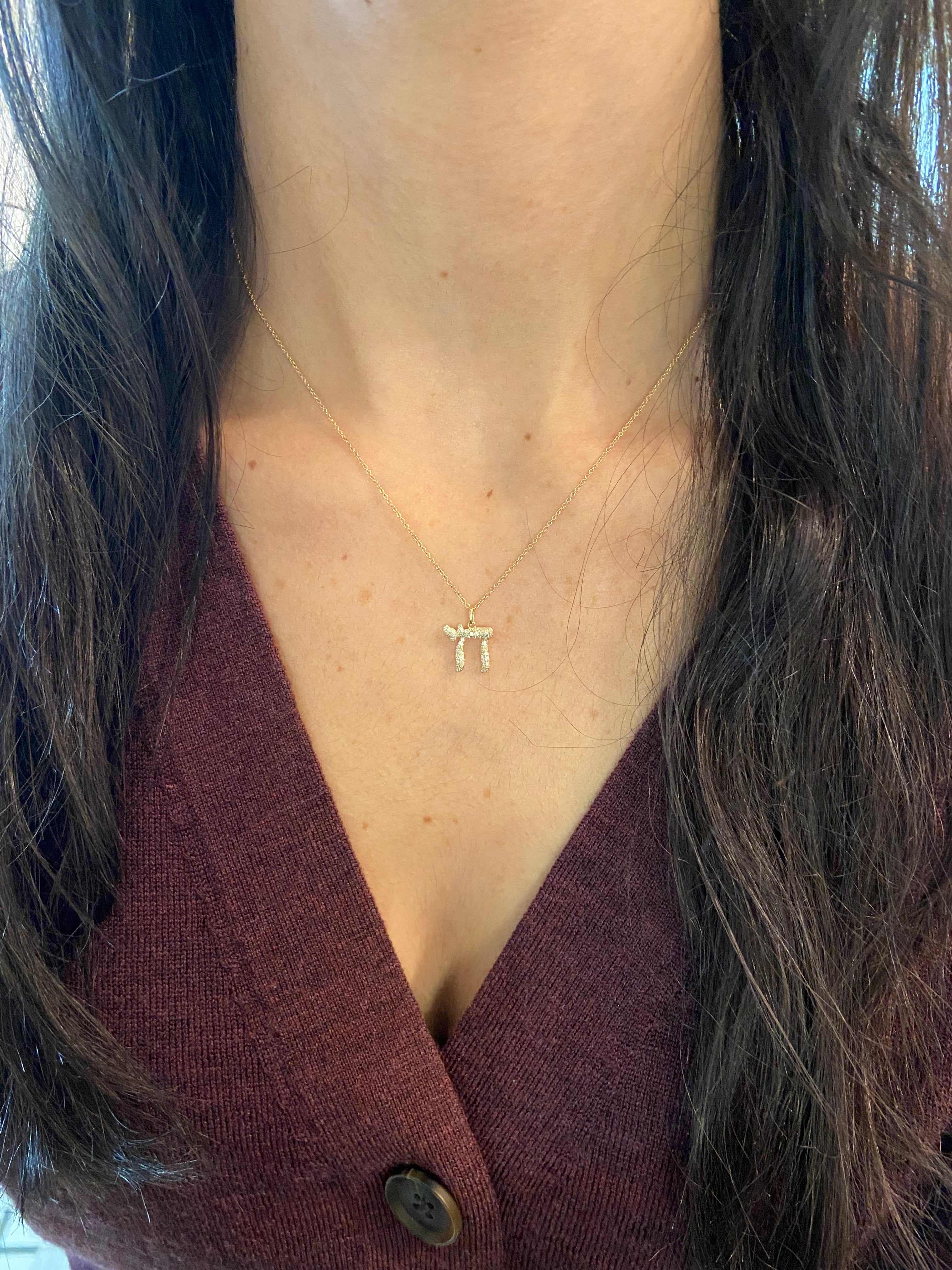 14K Gold Diamond Chai Necklace