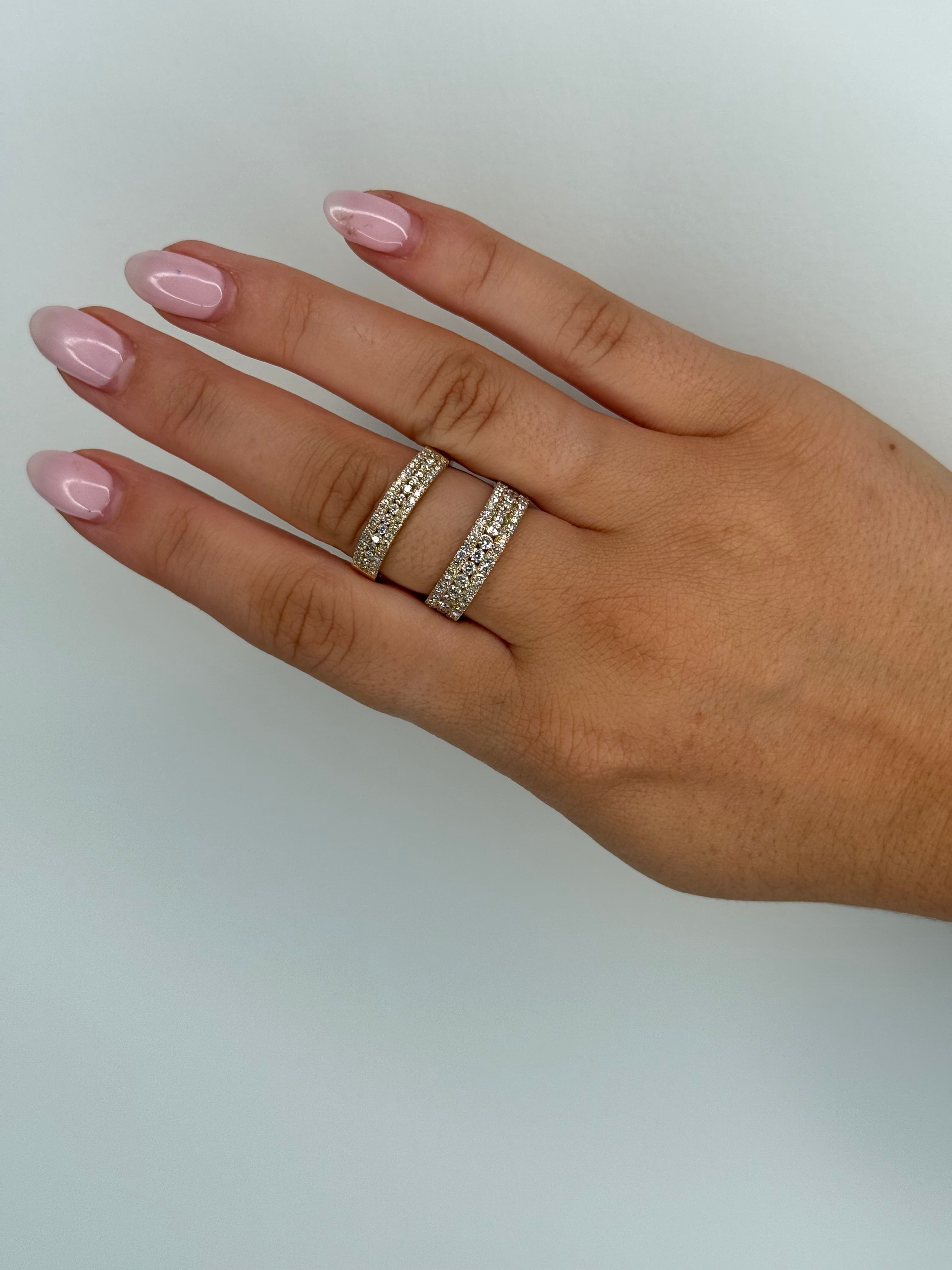 14K Triple Row Pavé Diamond Ring