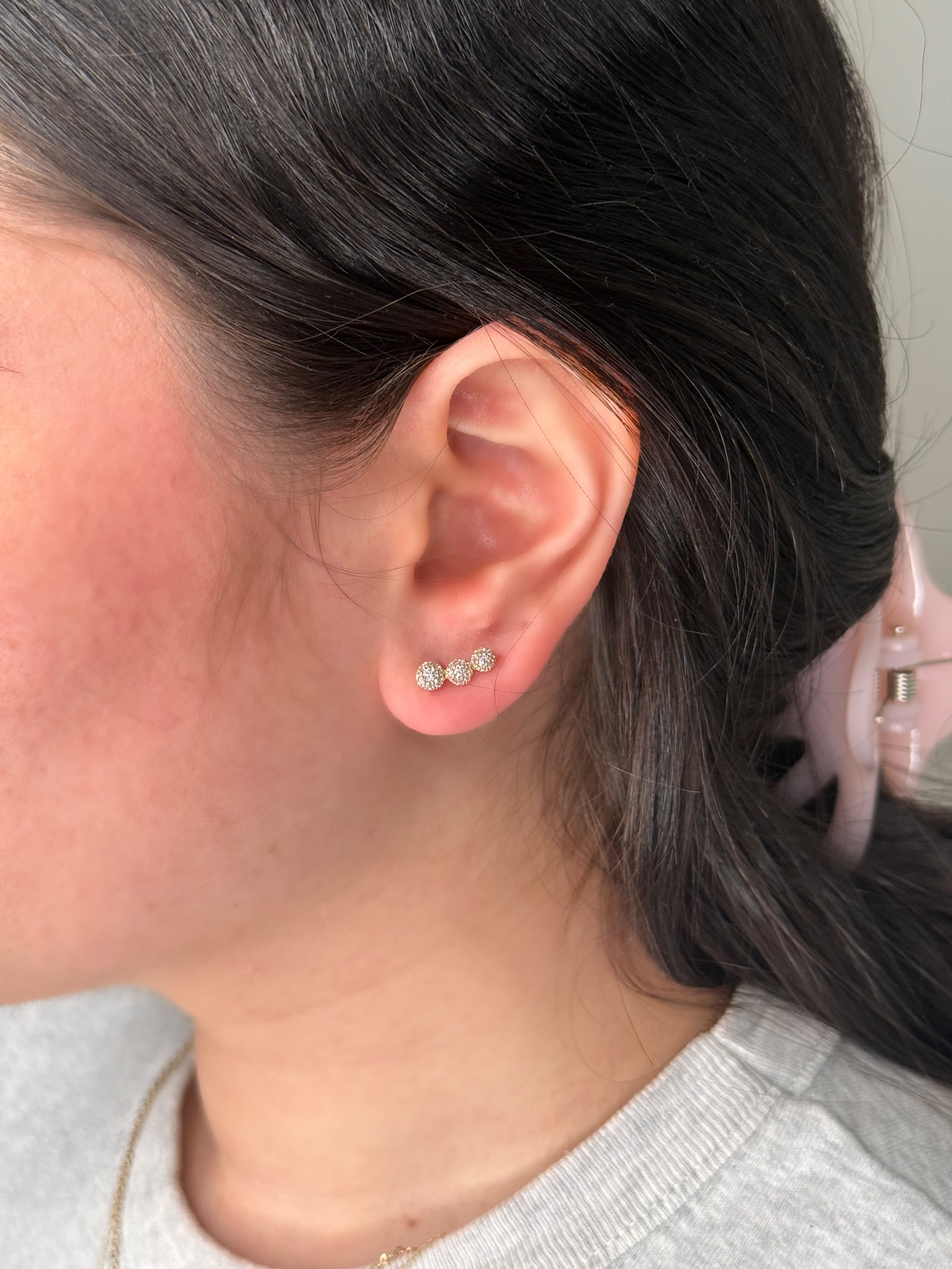14K Gold Diamond Halo Crawler Earrings