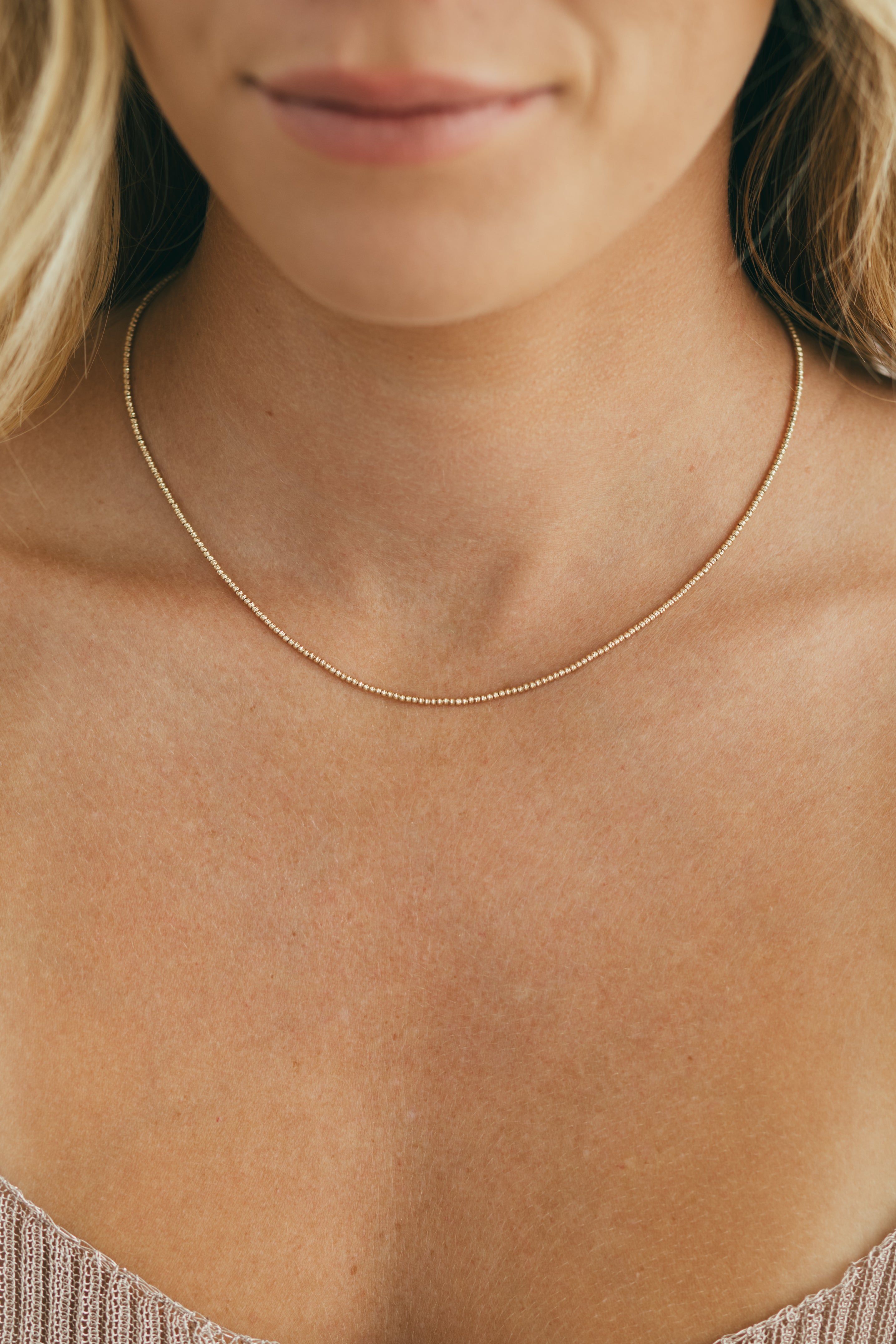10K Gold 1.5mm Diamond Cut Ball Necklace