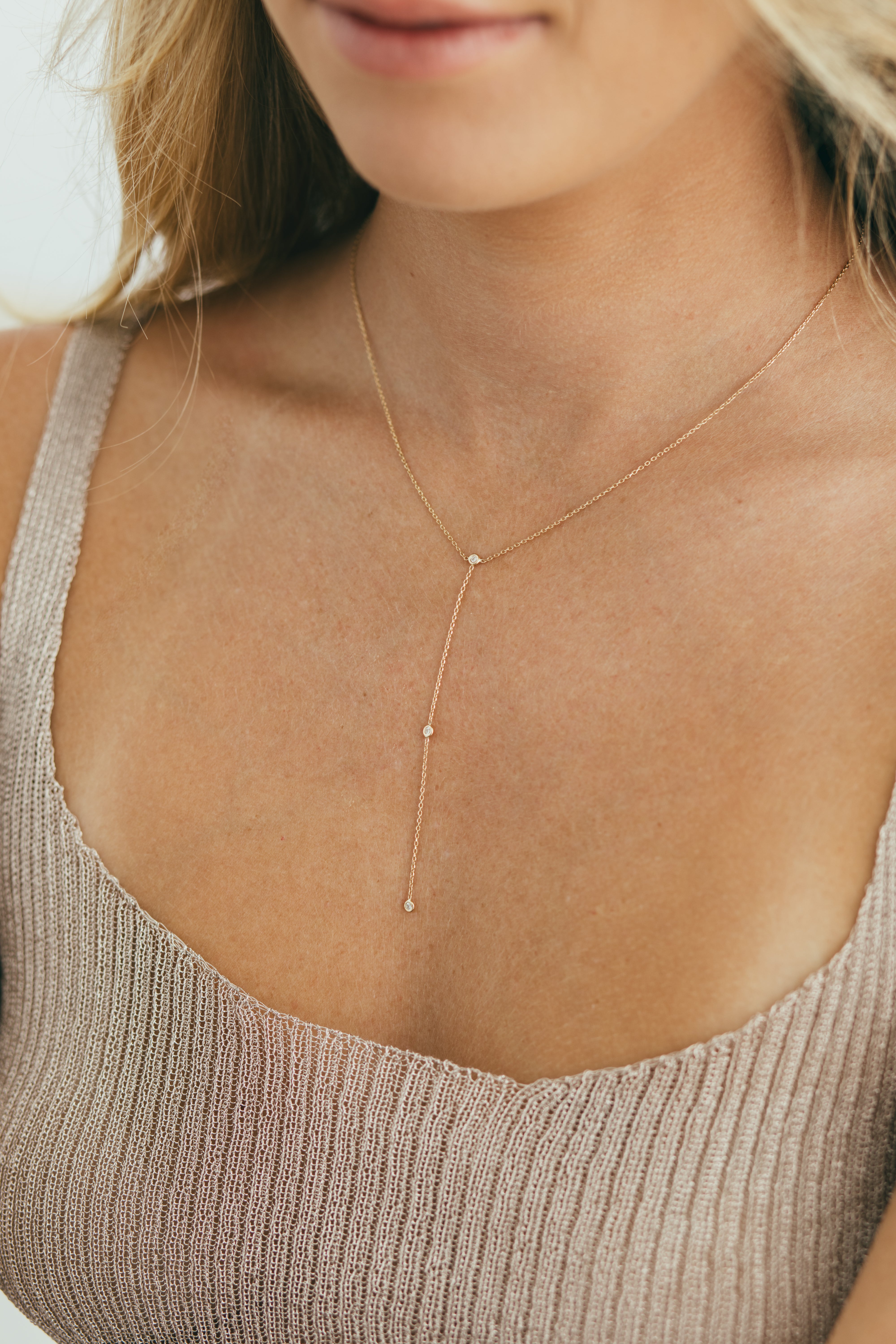 14K Gold Diamond Lariat Necklace