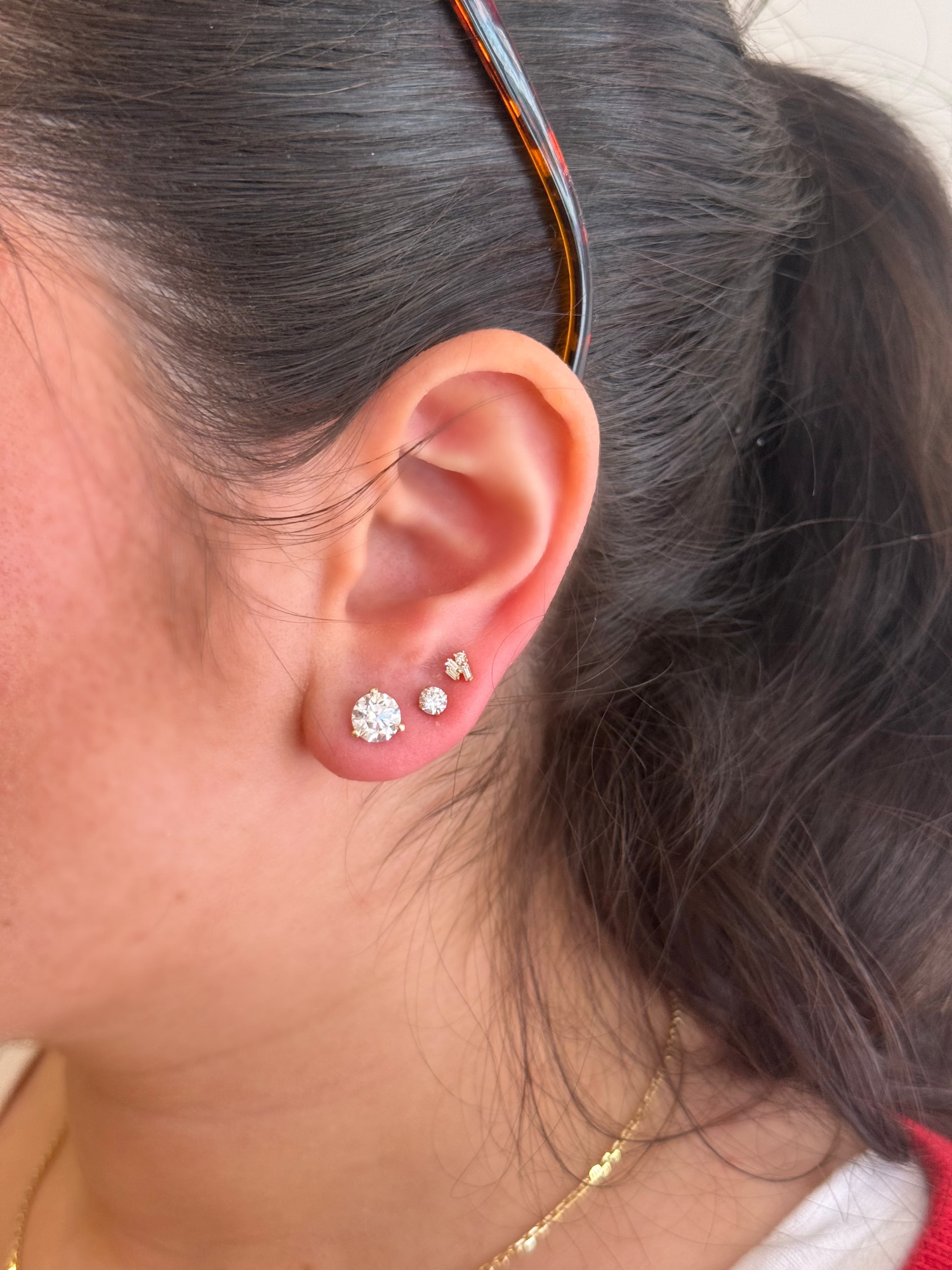 14K Gold Baguette Diamond Cluster Stud Earrings