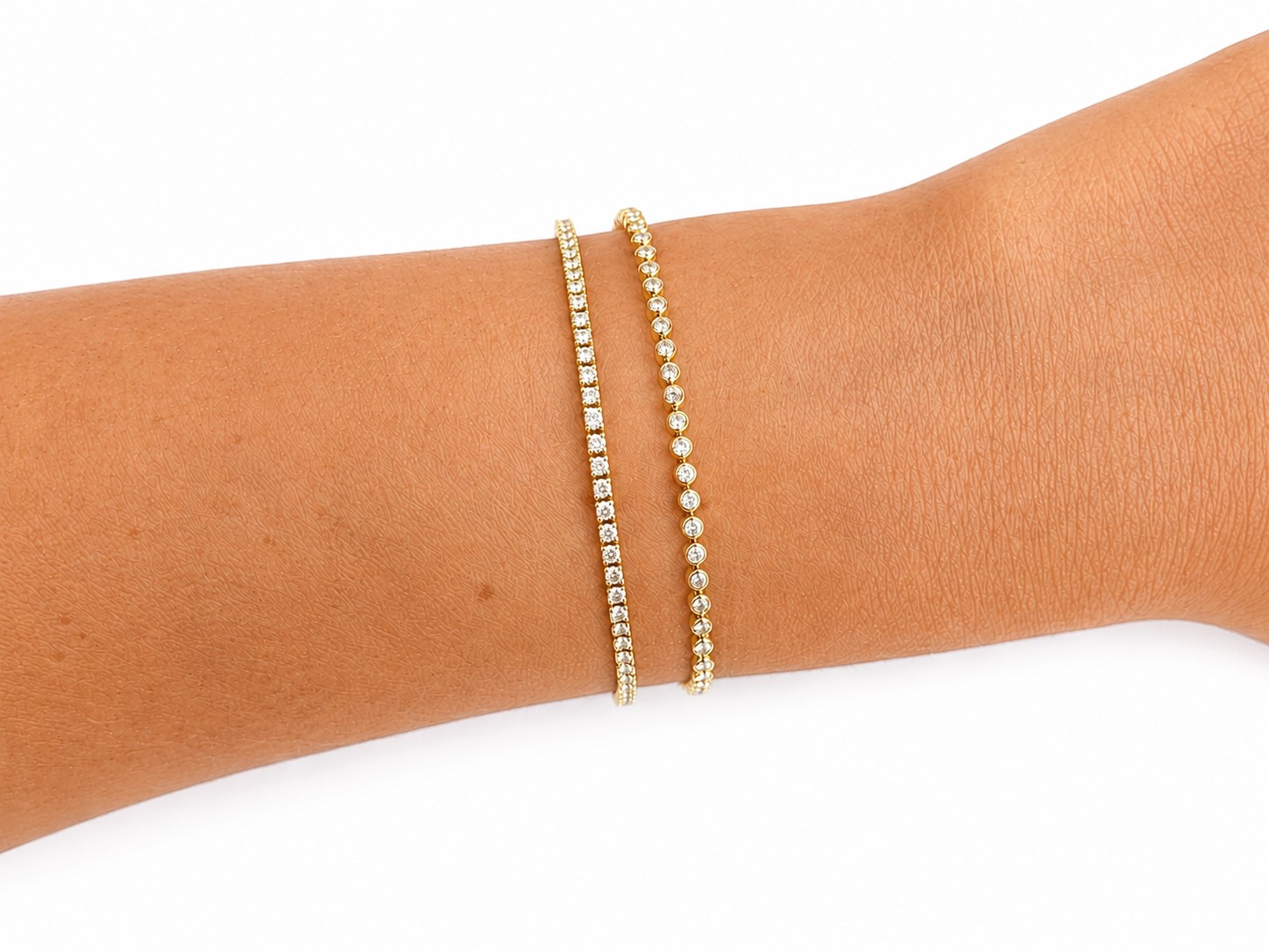 14K Gold Mini Diamond Tennis Bracelet- Bezel Setting