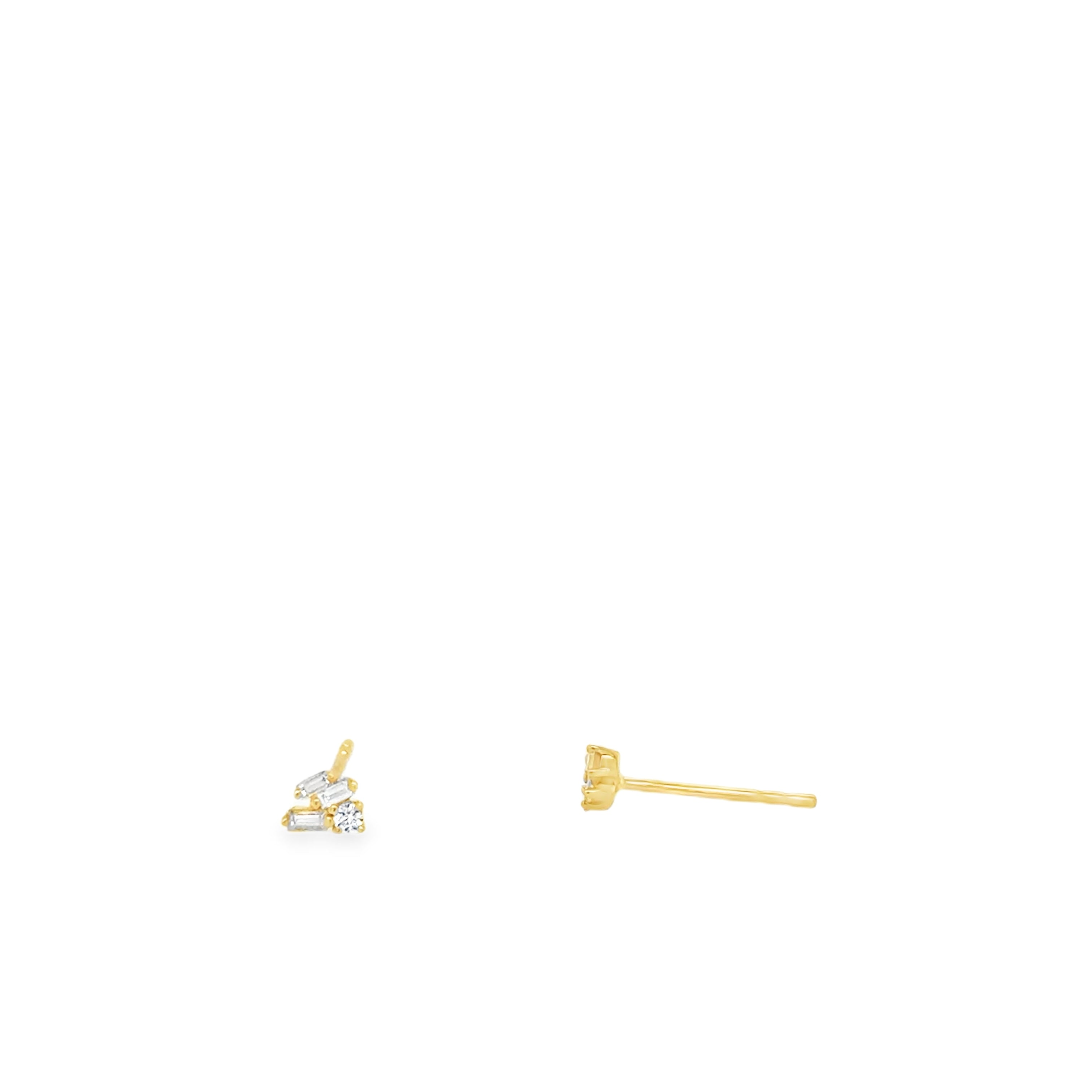 14K Gold Baguette Diamond Cluster Stud Earrings
