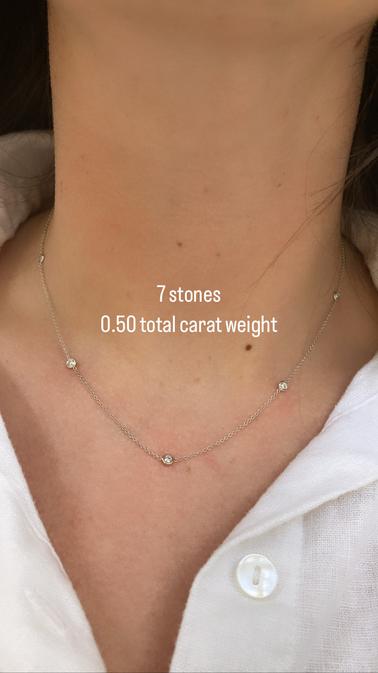 Versatile and timeless diamond bezel station necklace by Jessica Jewellery.