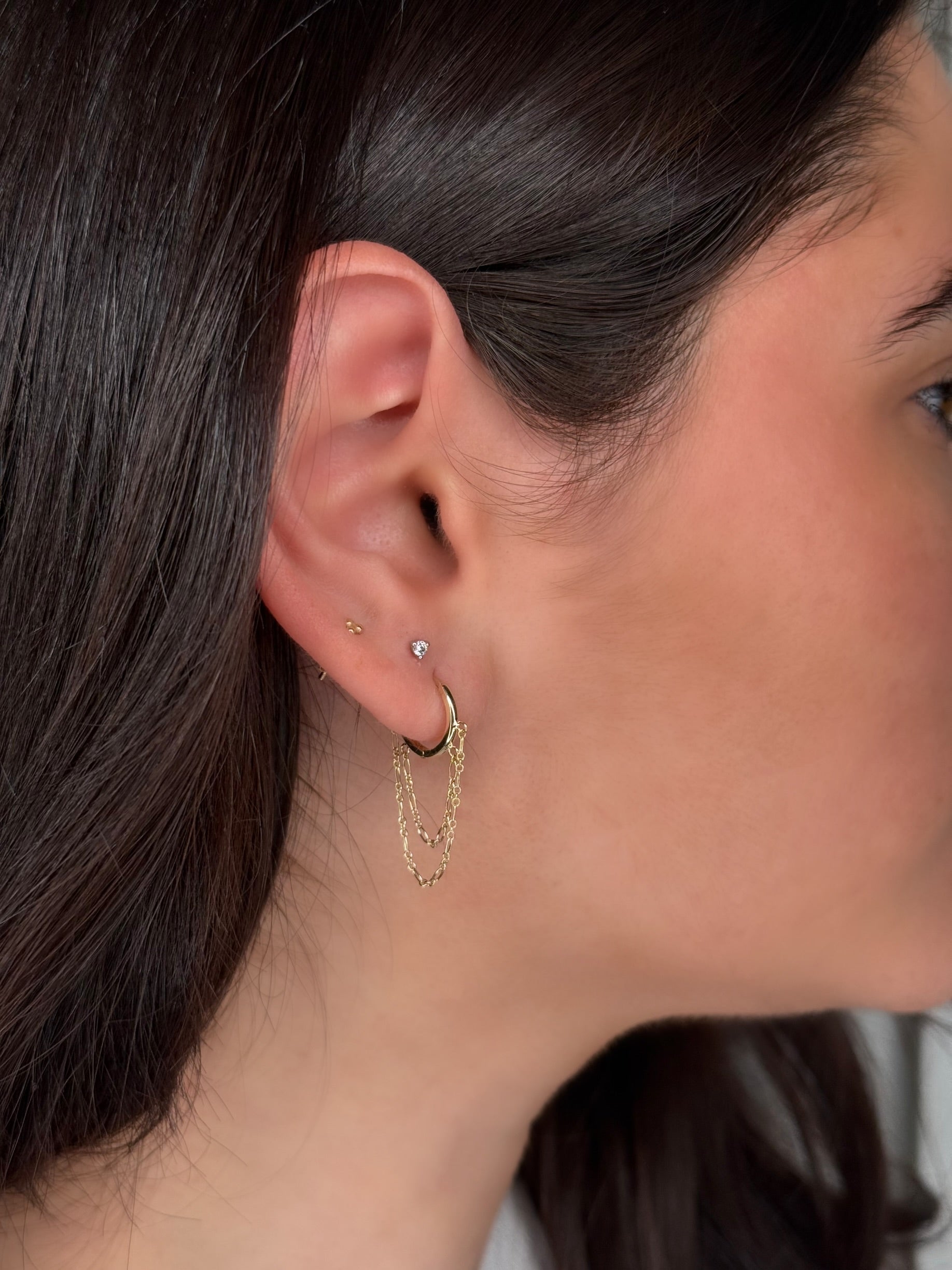 10K Gold Huggie Chain Drop Earrings