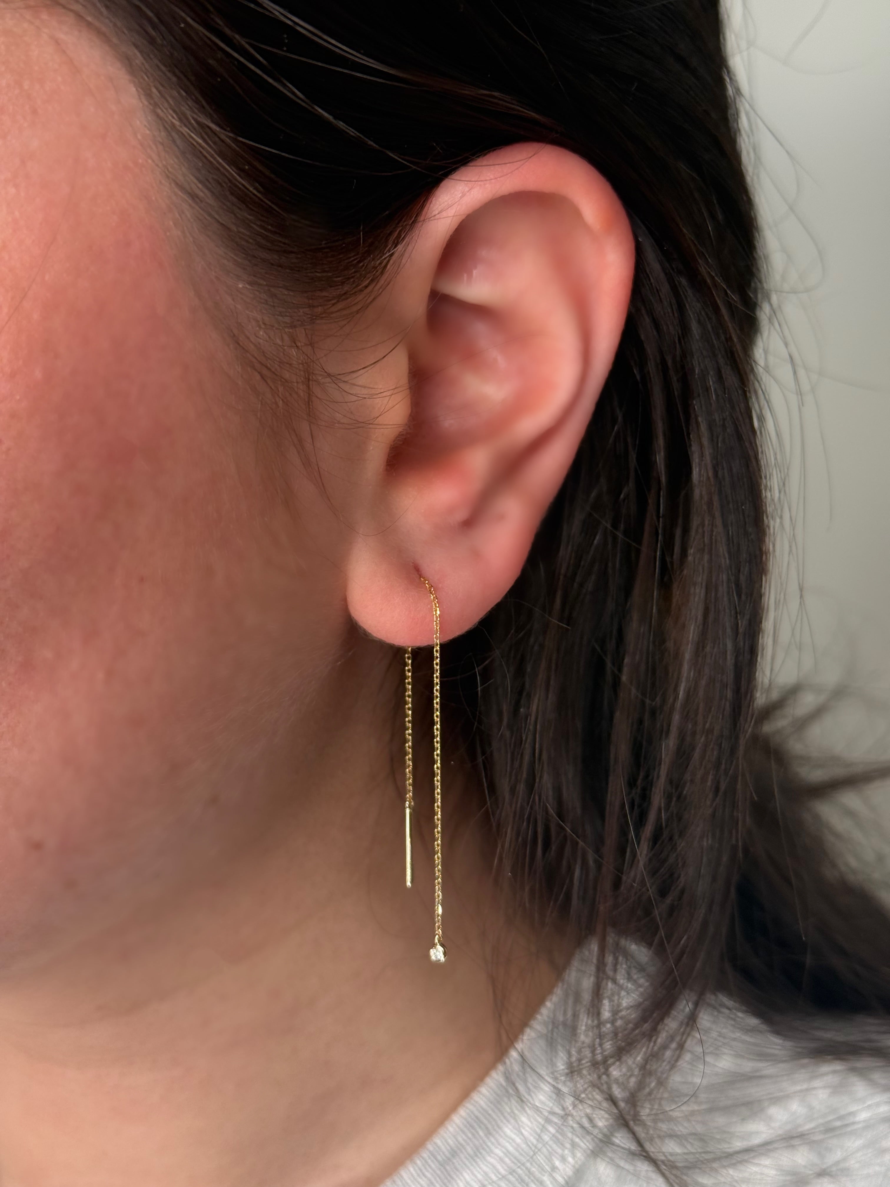 14K Gold Diamond Threader Chain Earrings