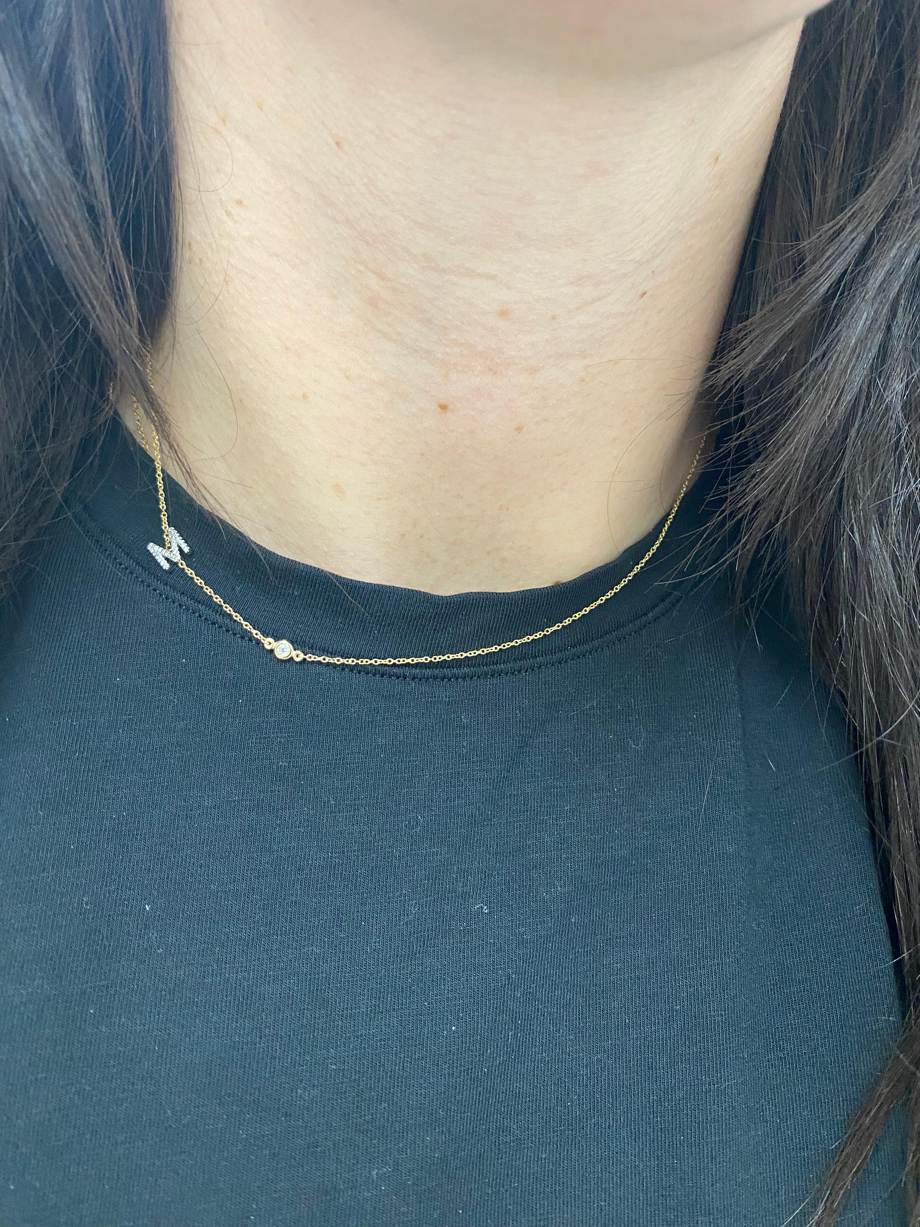 Diamond Initial and Diamond Bezel Necklace