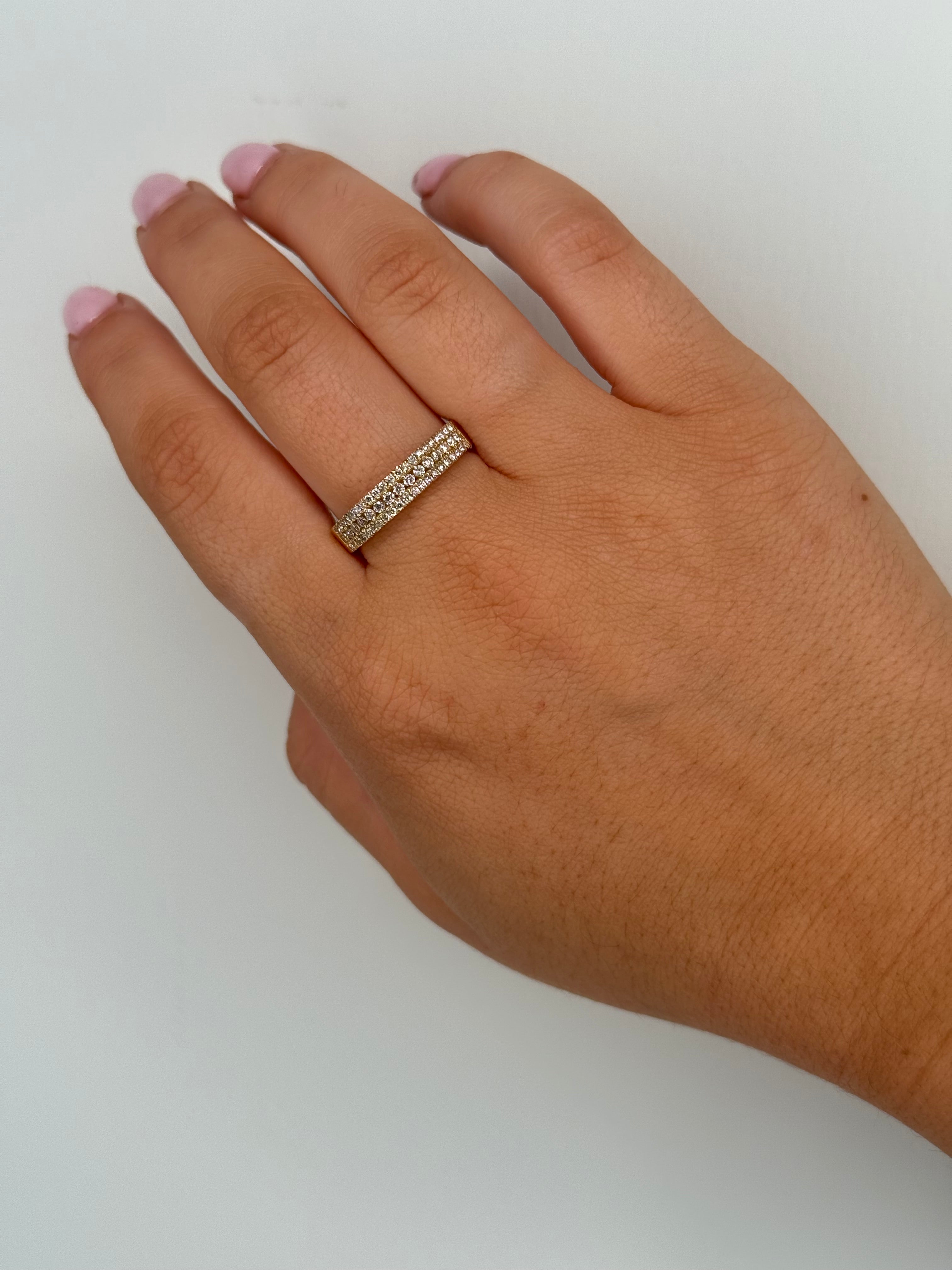 14K Triple Row Pavé Diamond Ring