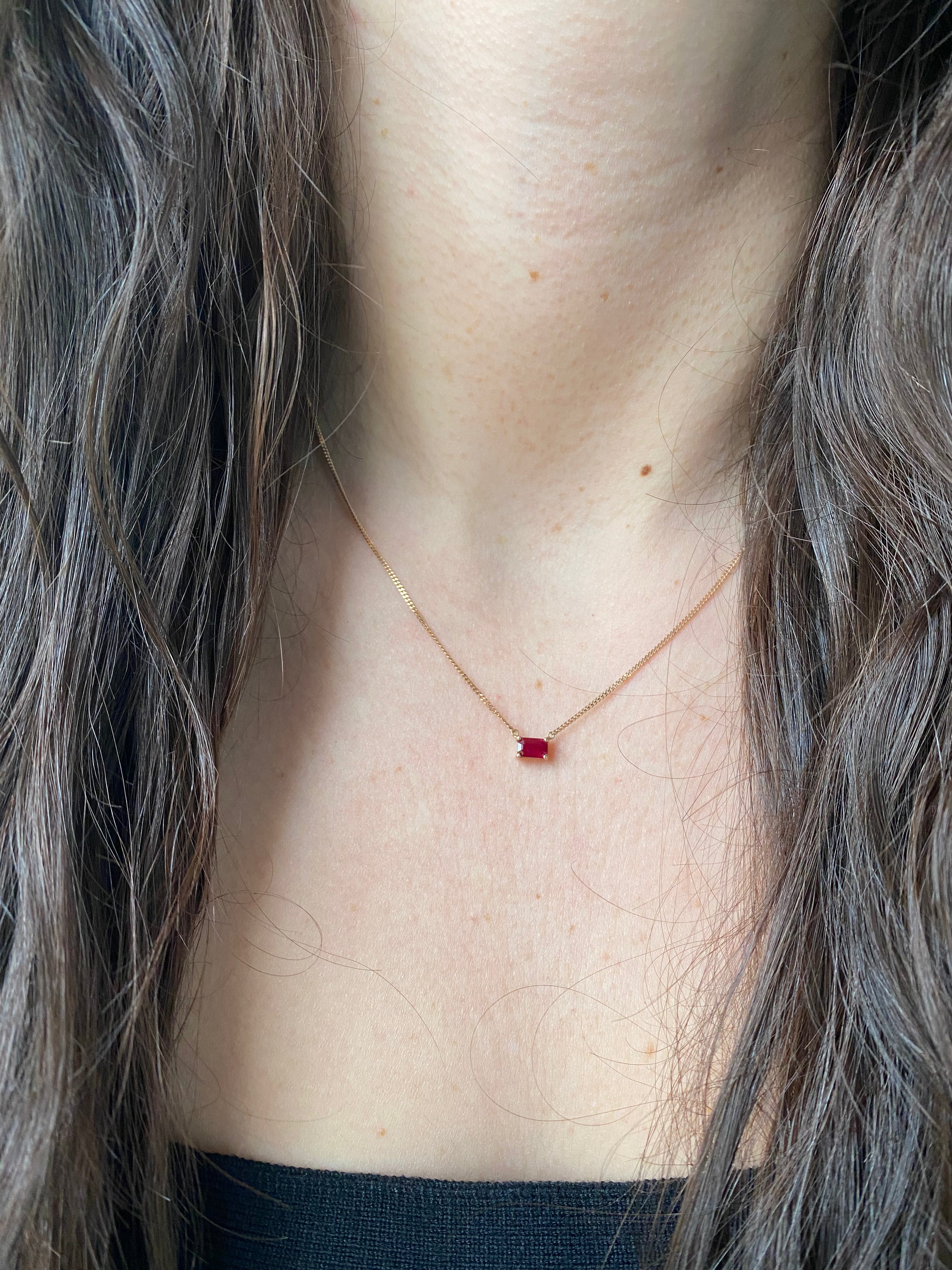 Emerald Cut Birthstone and Curb Chain Neckalce