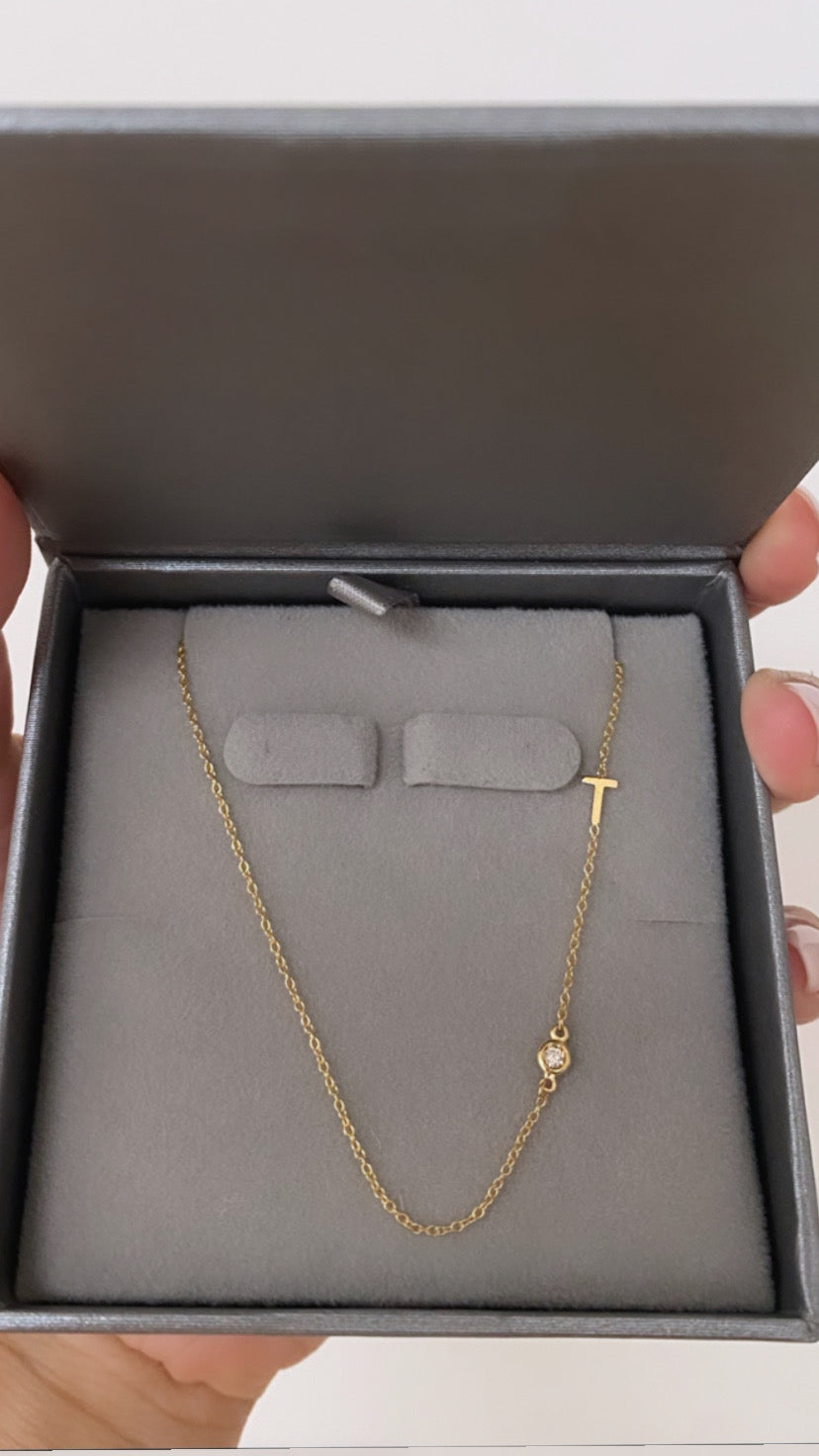14K Gold Initial and Diamond Necklace