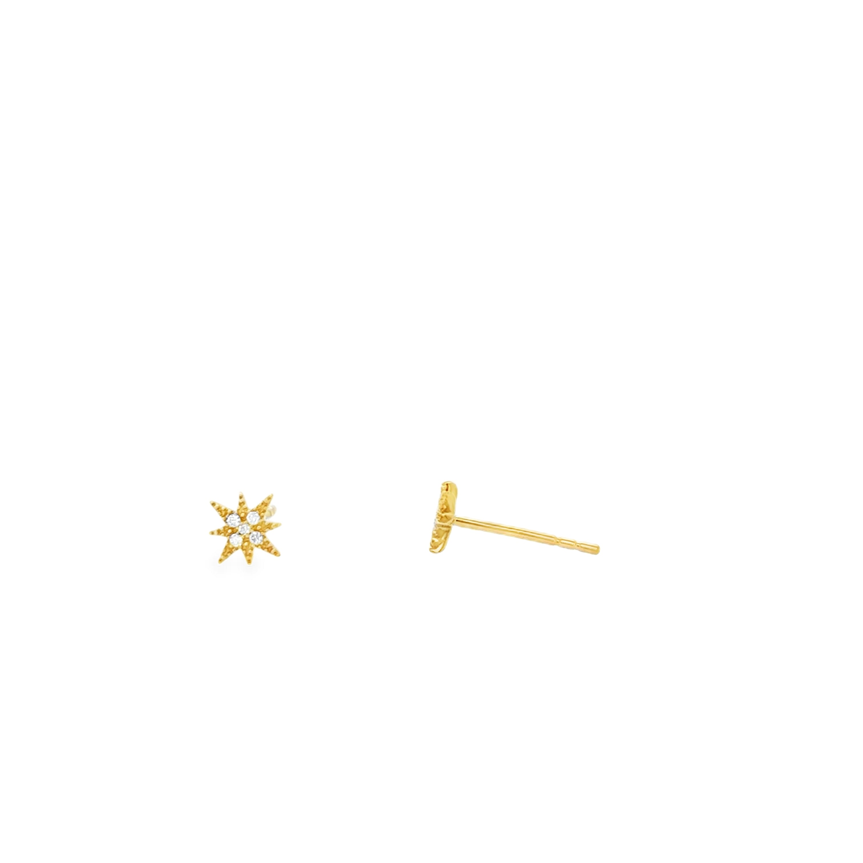 14K Gold Starburst Diamond Stud Earrings