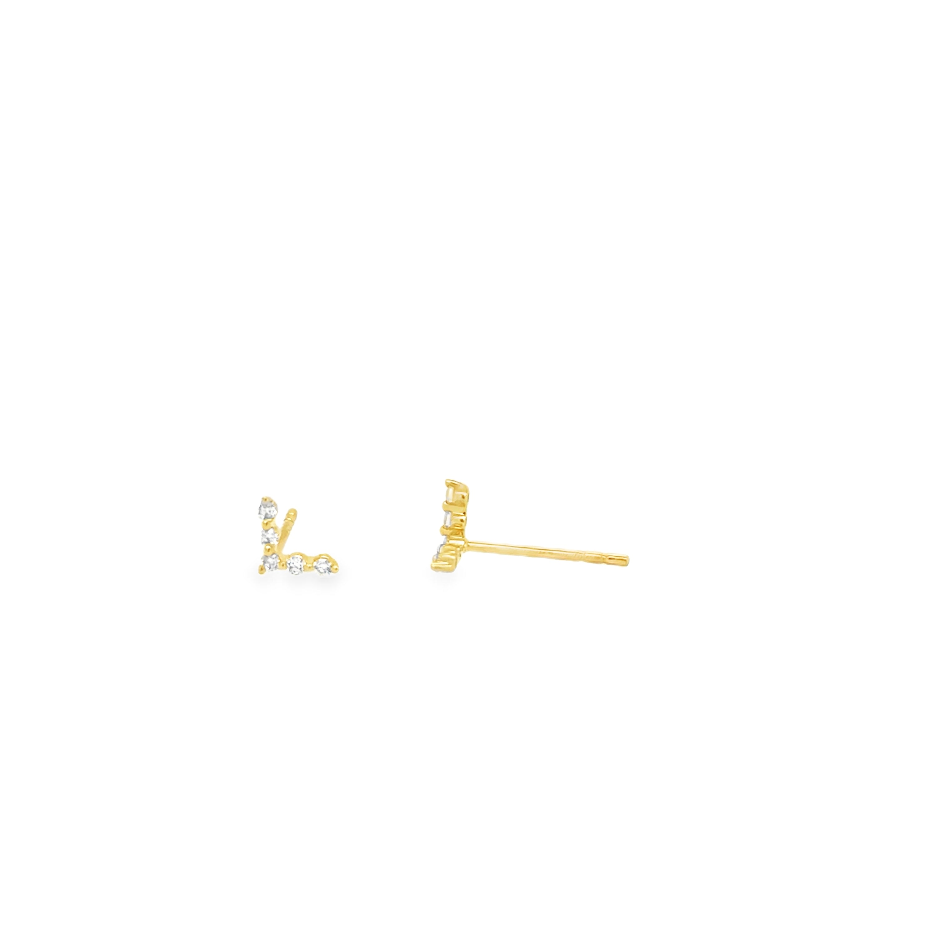 14K Gold Diamond V Stud Earrings