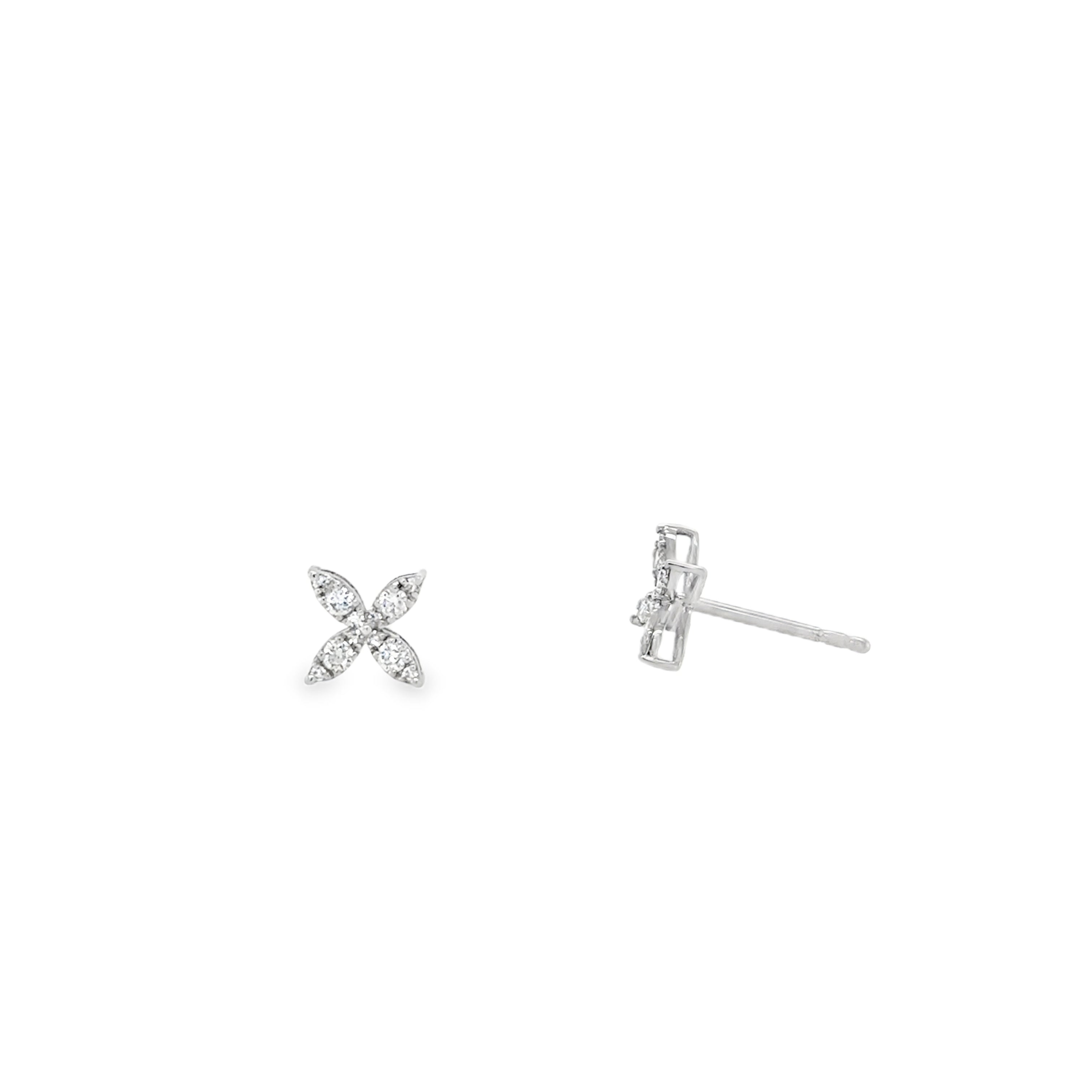 14K Gold Marquise Flower Diamond Stud Earrings