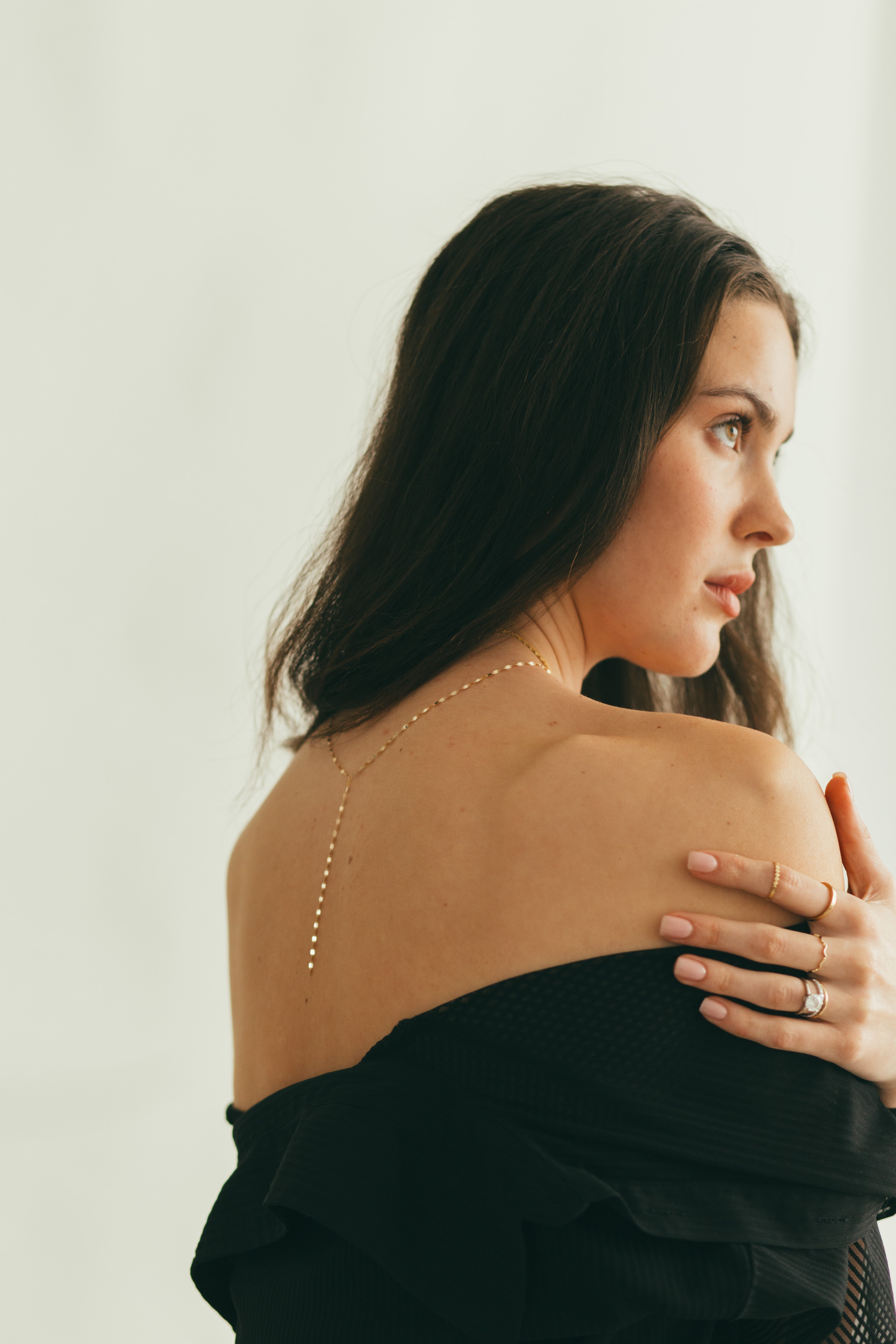 JJ x Chantel Carreira Gold Mirror Chain Lariat Necklace