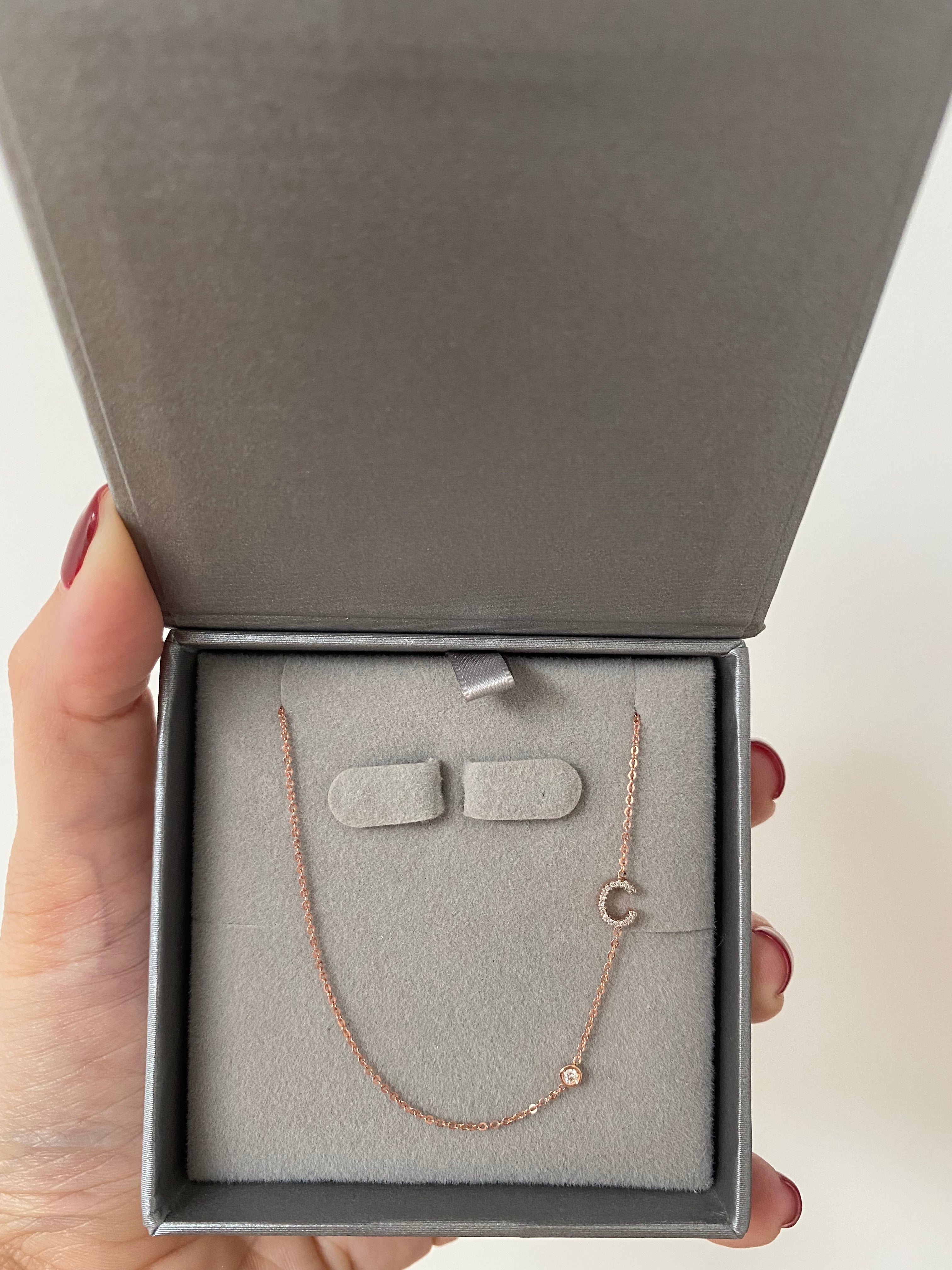 Diamond Initial and Diamond Bezel Necklace