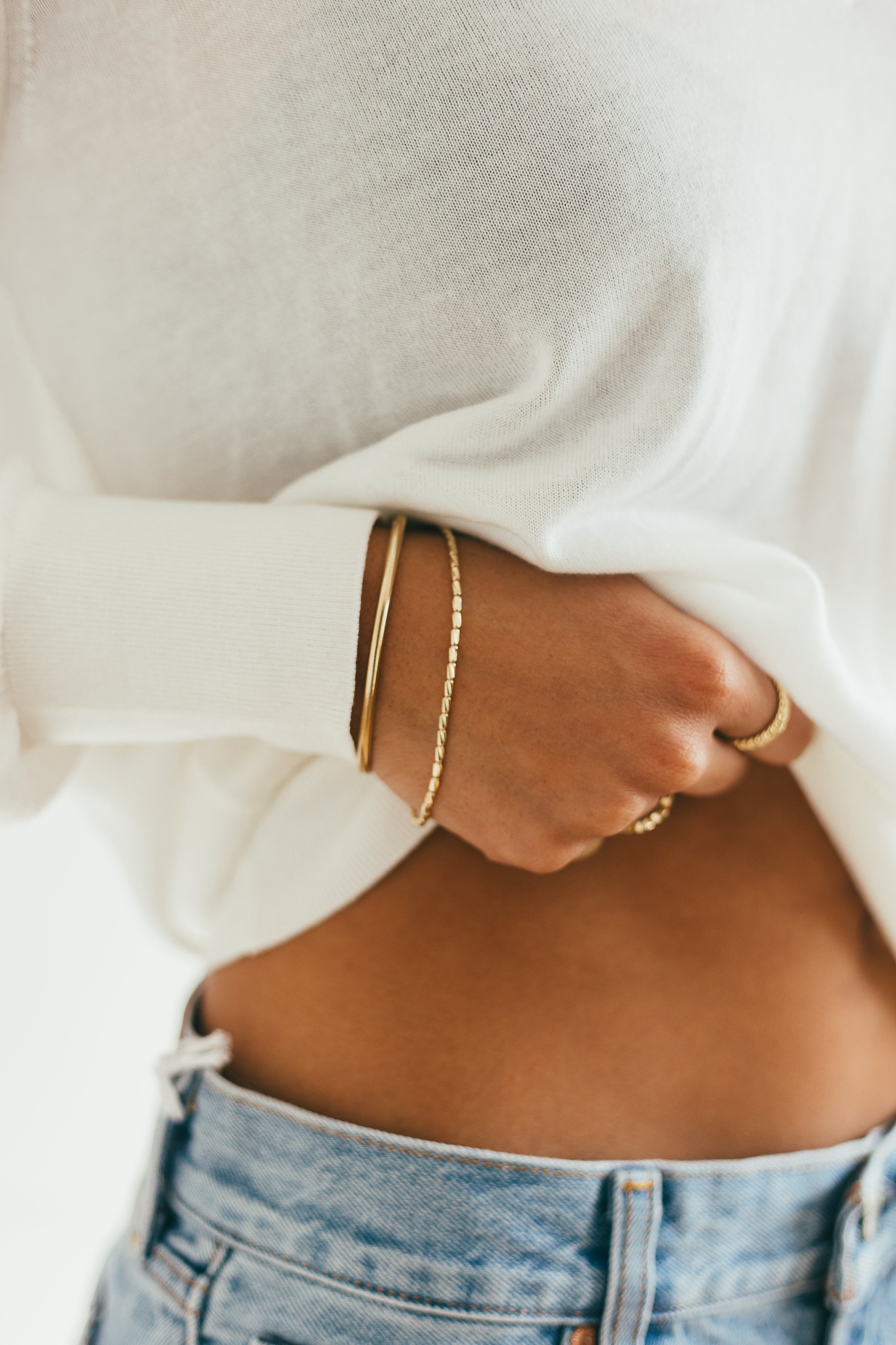 14K Gold 3mm Rounded Stretchy Bracelet