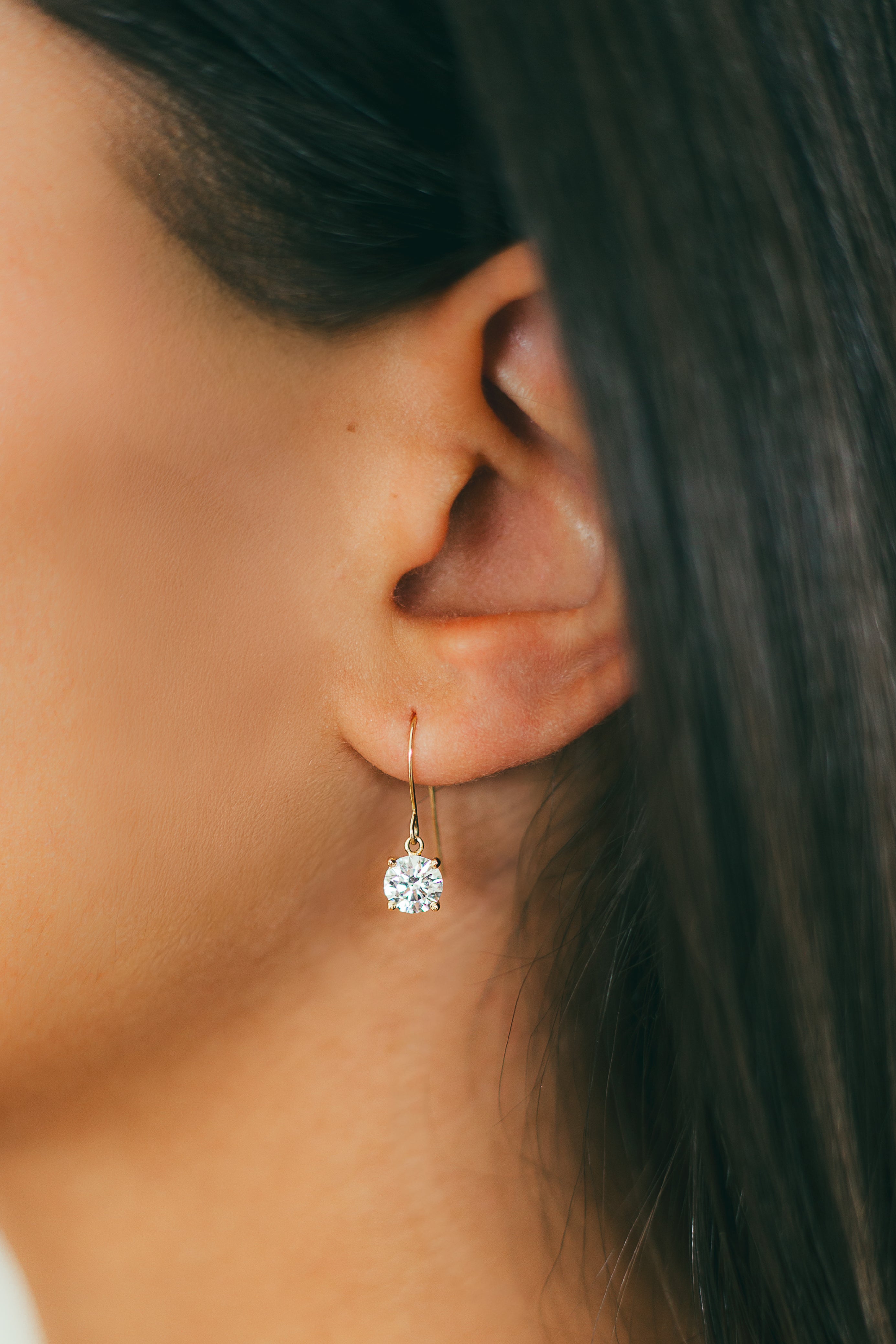 14K Gold Lab Grown Diamond Hook Dangle Earrings