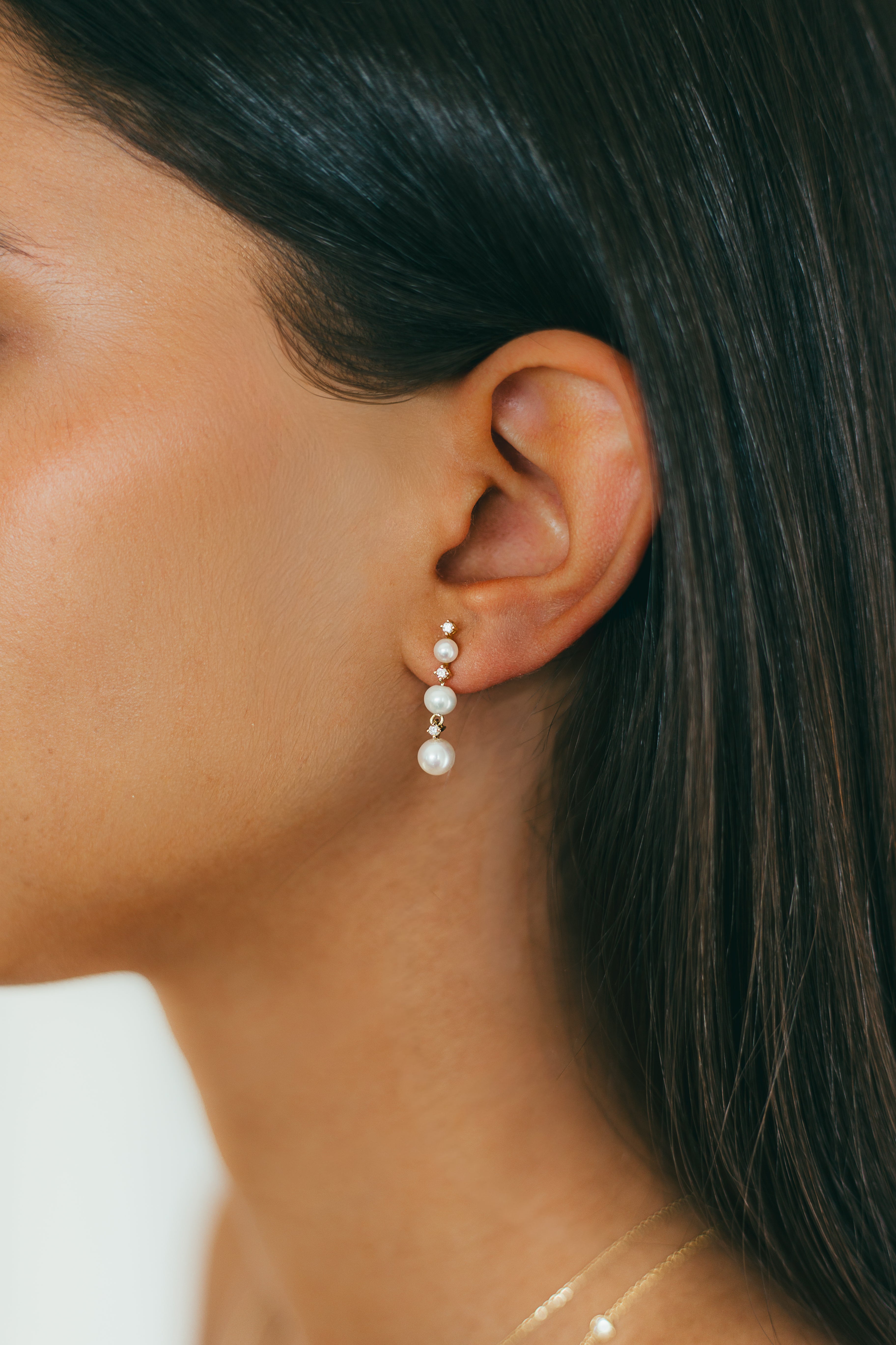 14K Gold and Diamond Pearl Drop Earrings