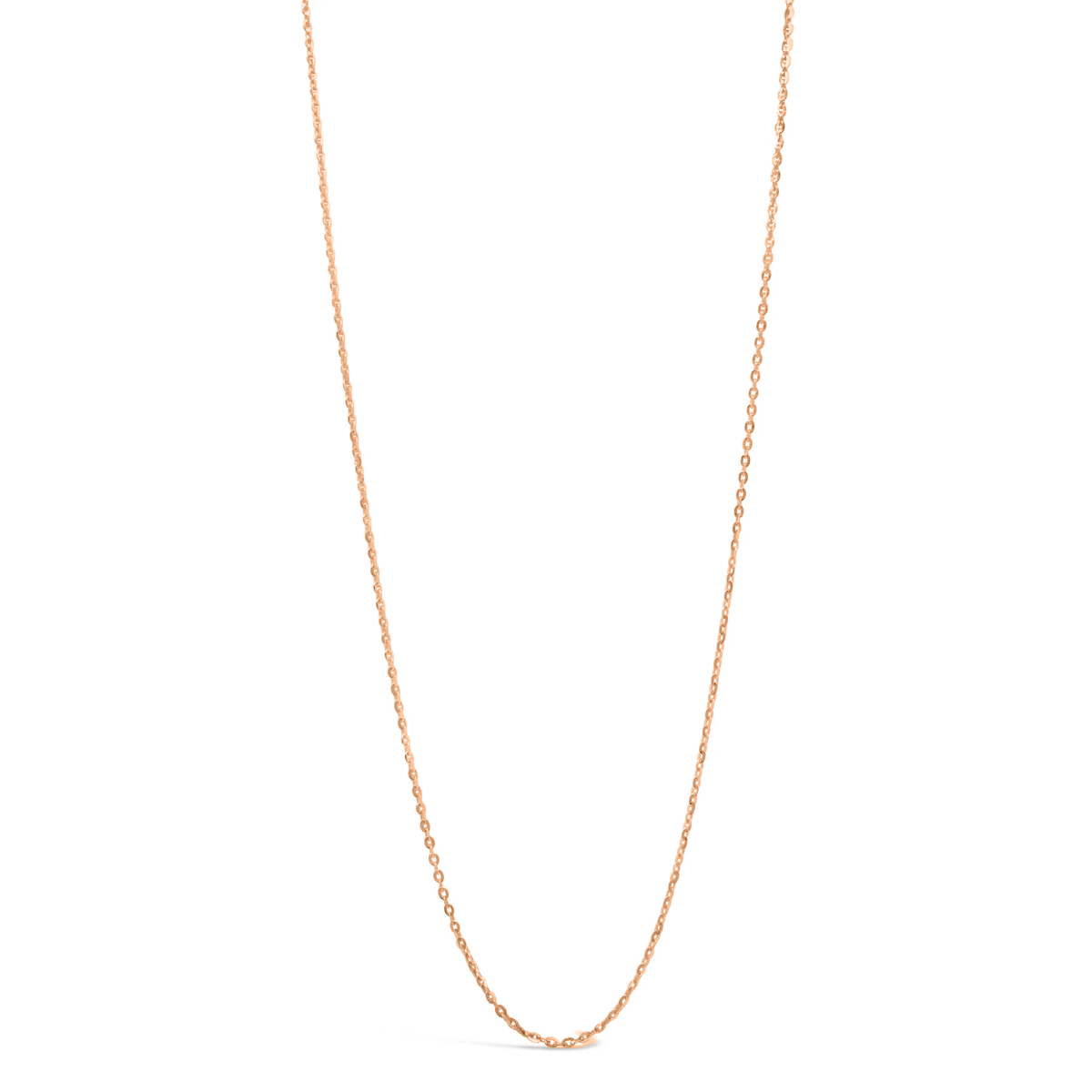 A rose gold cable link chain necklace with a spring ring clasp.