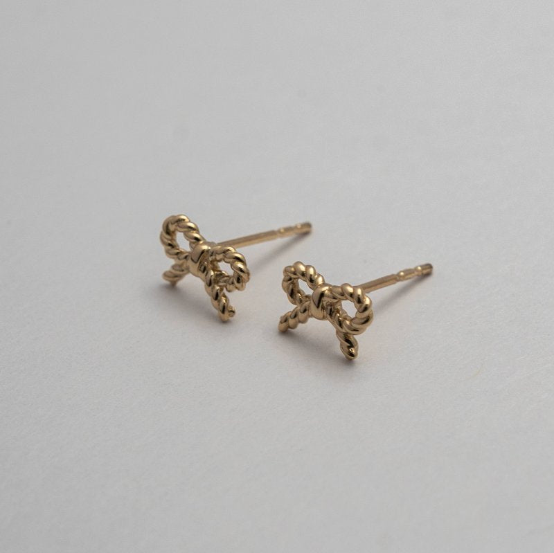 10K Gold Twisted Bow Stud Earrings