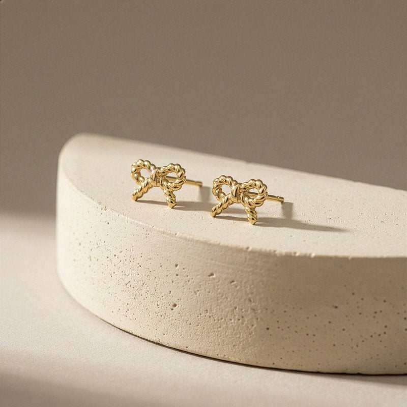 10K Gold Twisted Bow Stud Earrings