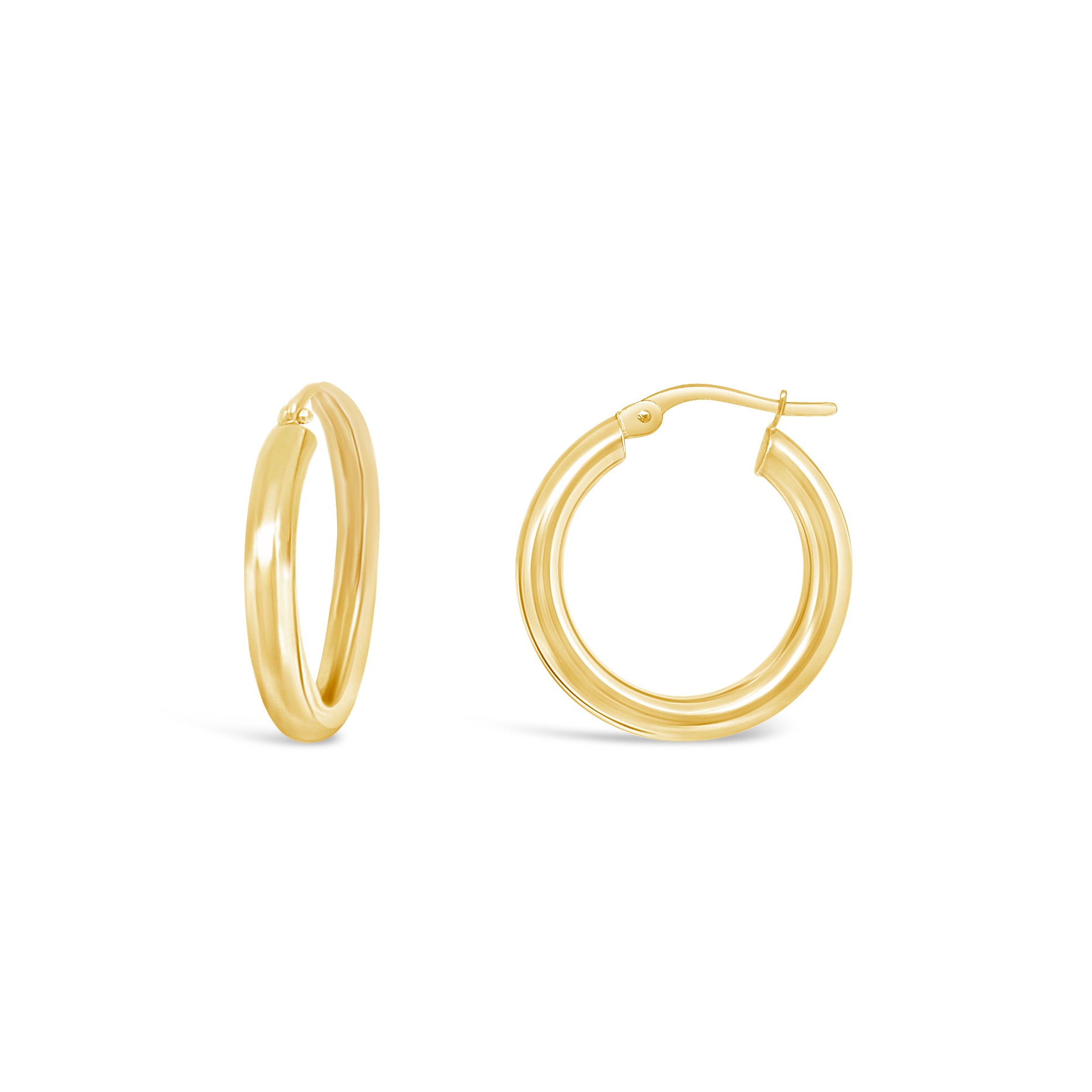 A pair of gold tube hoop earrings with a 3mm diameter